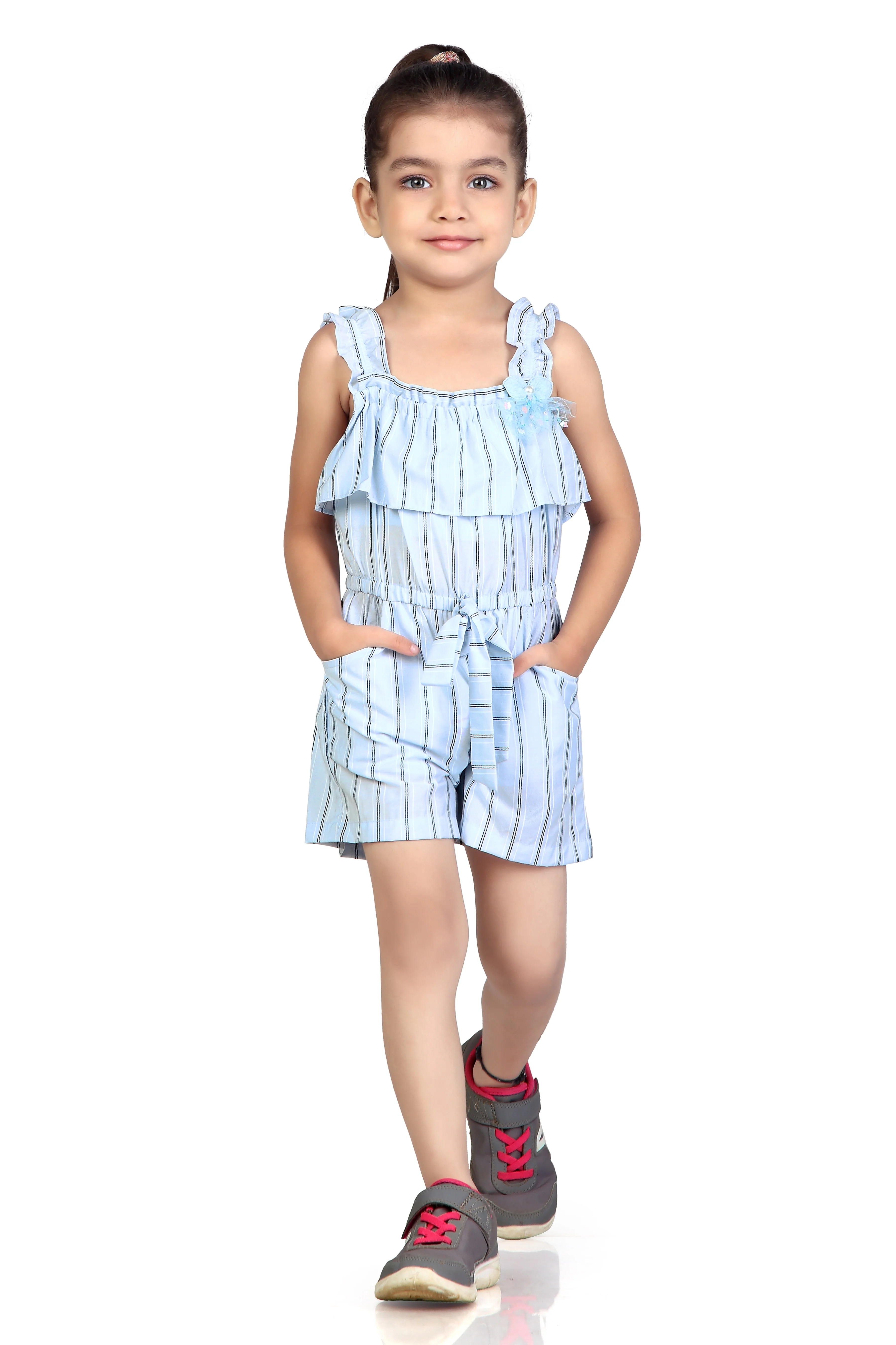 Sky Blue Stripe Ruffle Playsuit TSJP30501 - Image 6