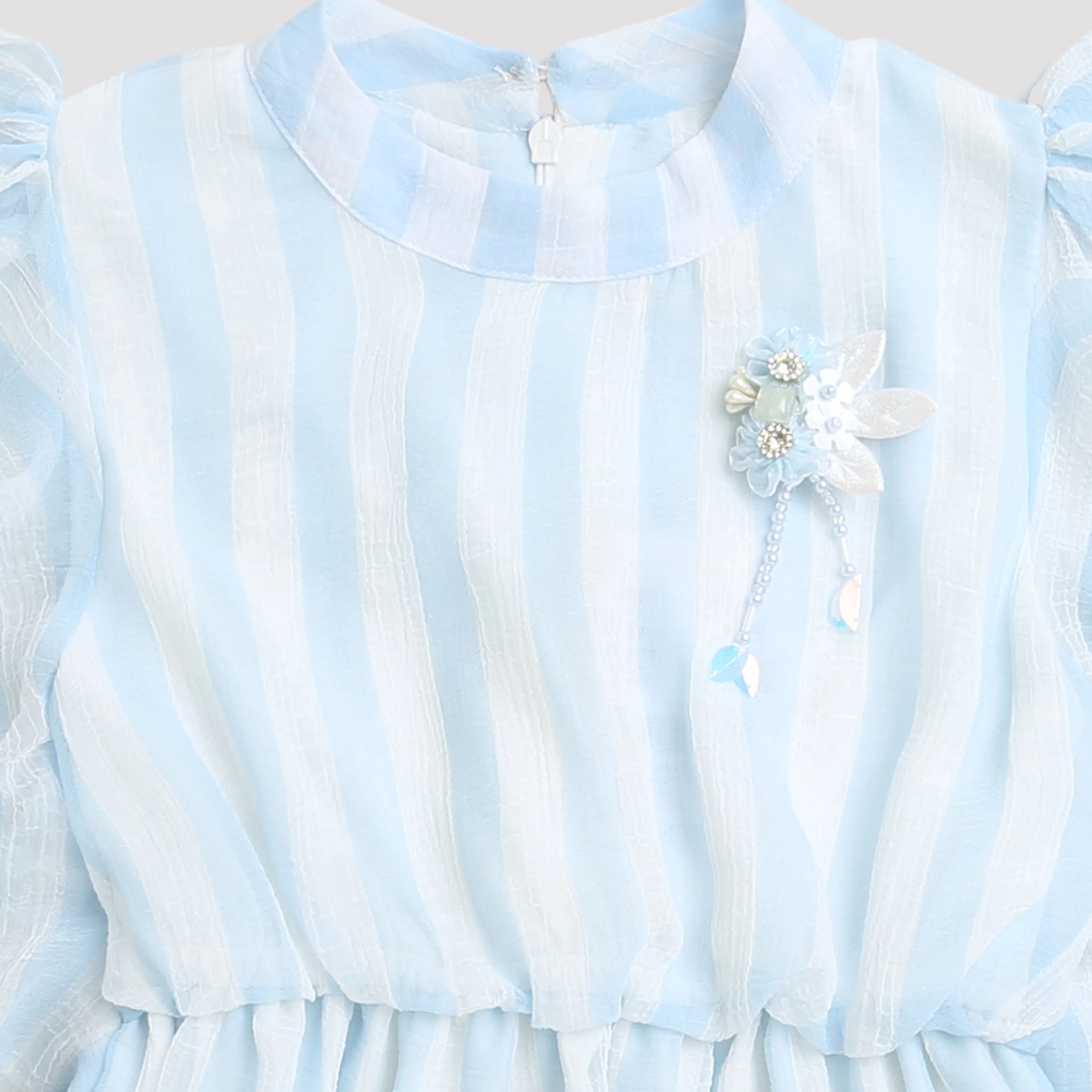 Sky Blue Striped Ruffle Sleeve Top TG5058 - Image 7