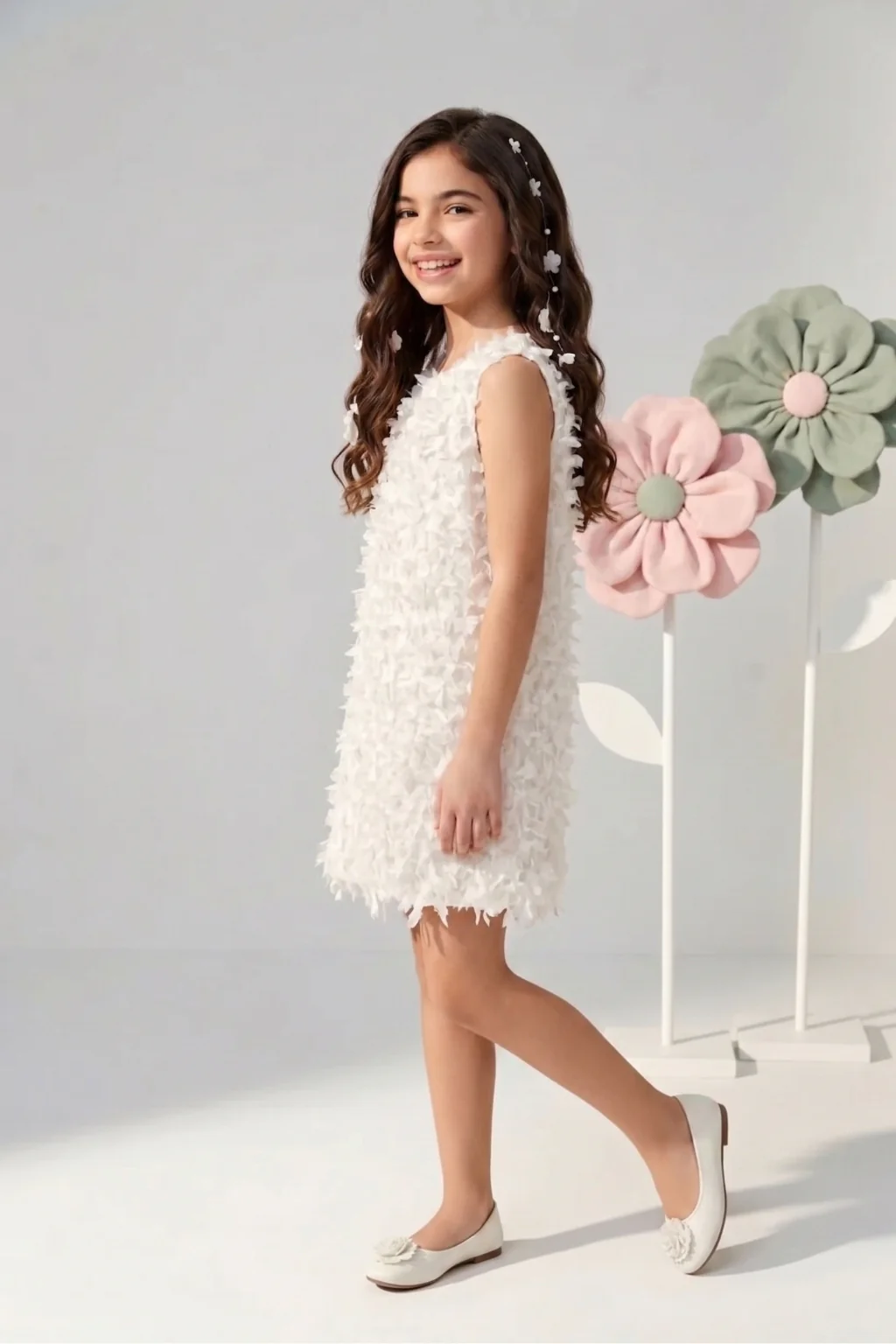 Sleeveless Ivory Petal Texture Party Dress M2405 - Image 3
