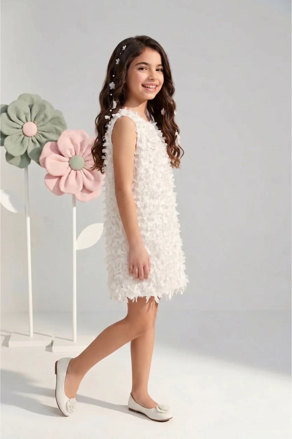 Sleeveless Ivory Petal Texture Party Dress M2405 - Image 4