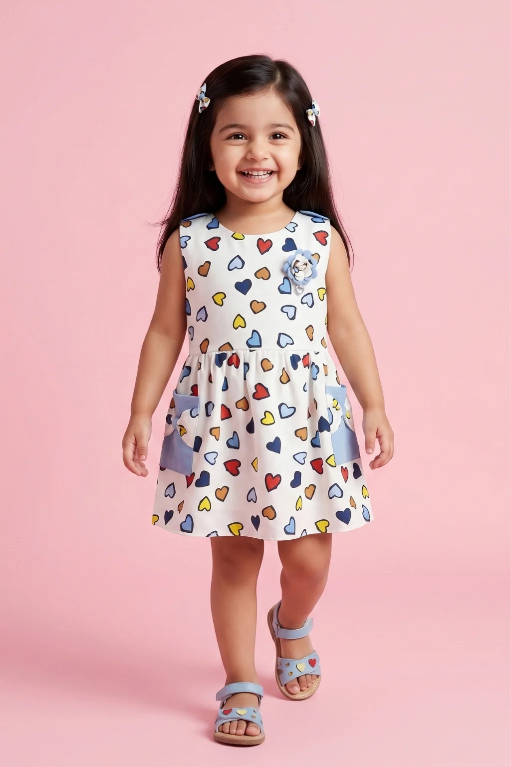 Sleeveless Multicolor Heart Print Dress TSIM043