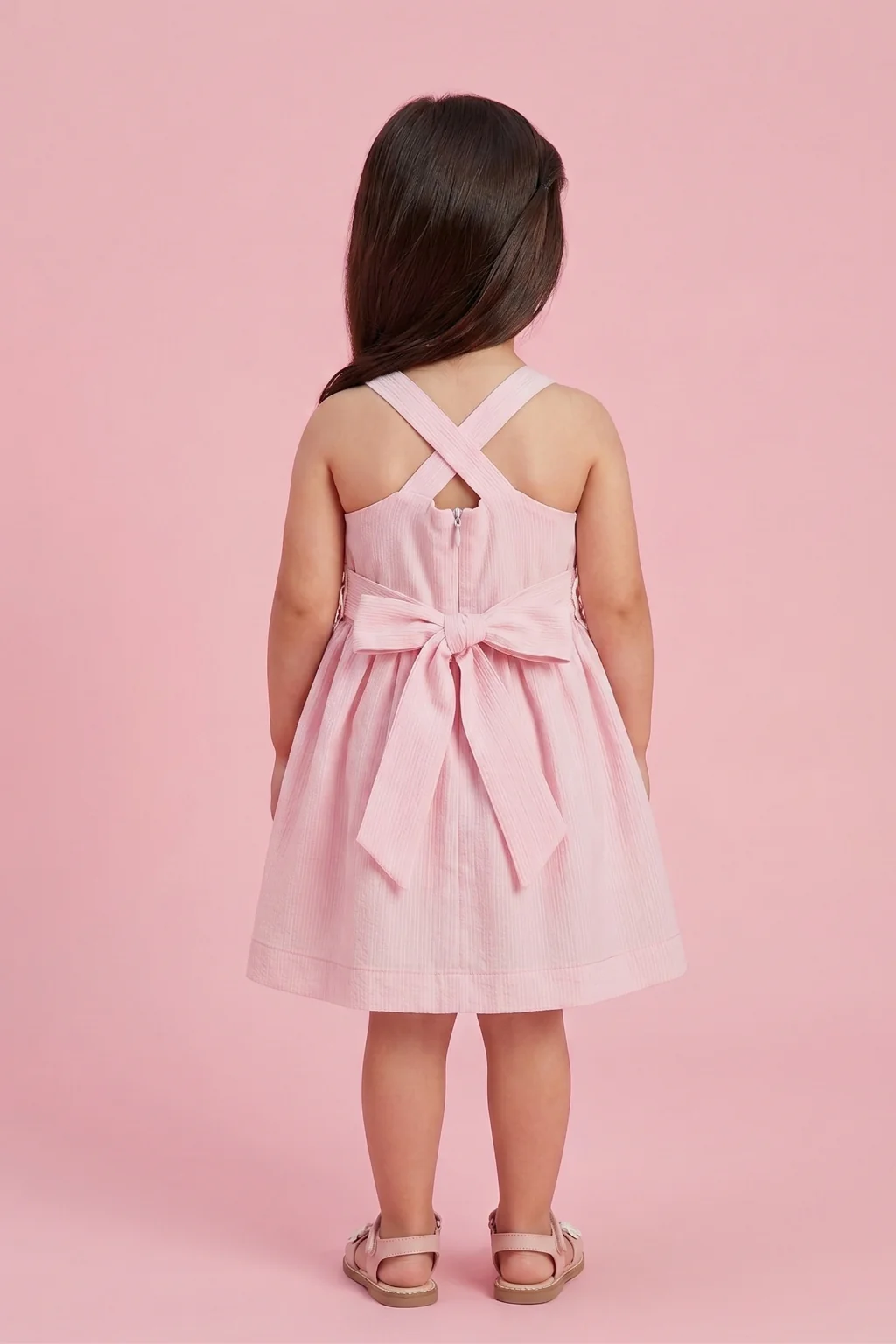 Soft Cotton Pink Dress with Bow Back TSIM038 - Image 2