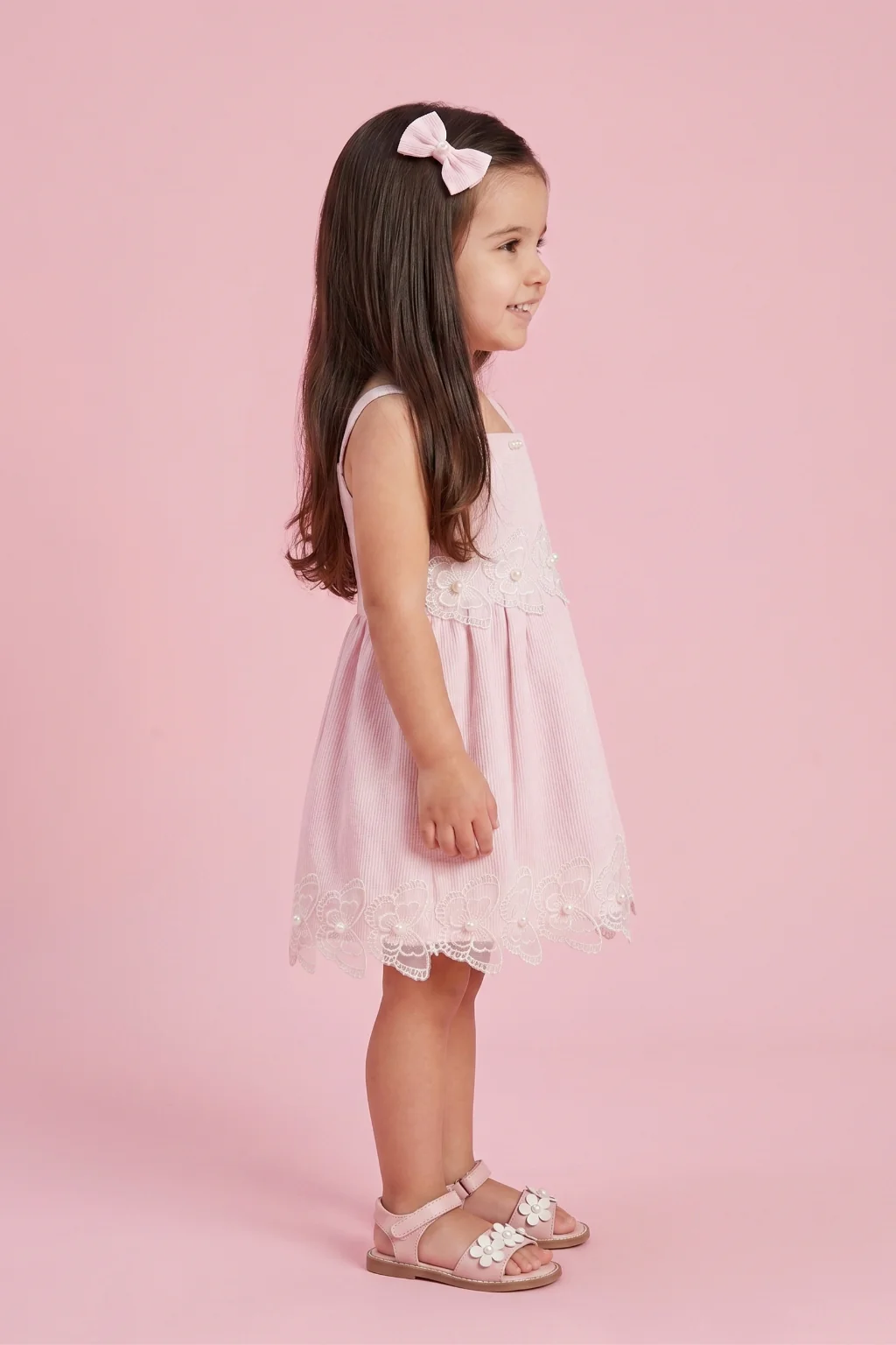 Soft Cotton Pink Dress with Bow Back TSIM038 - Image 3