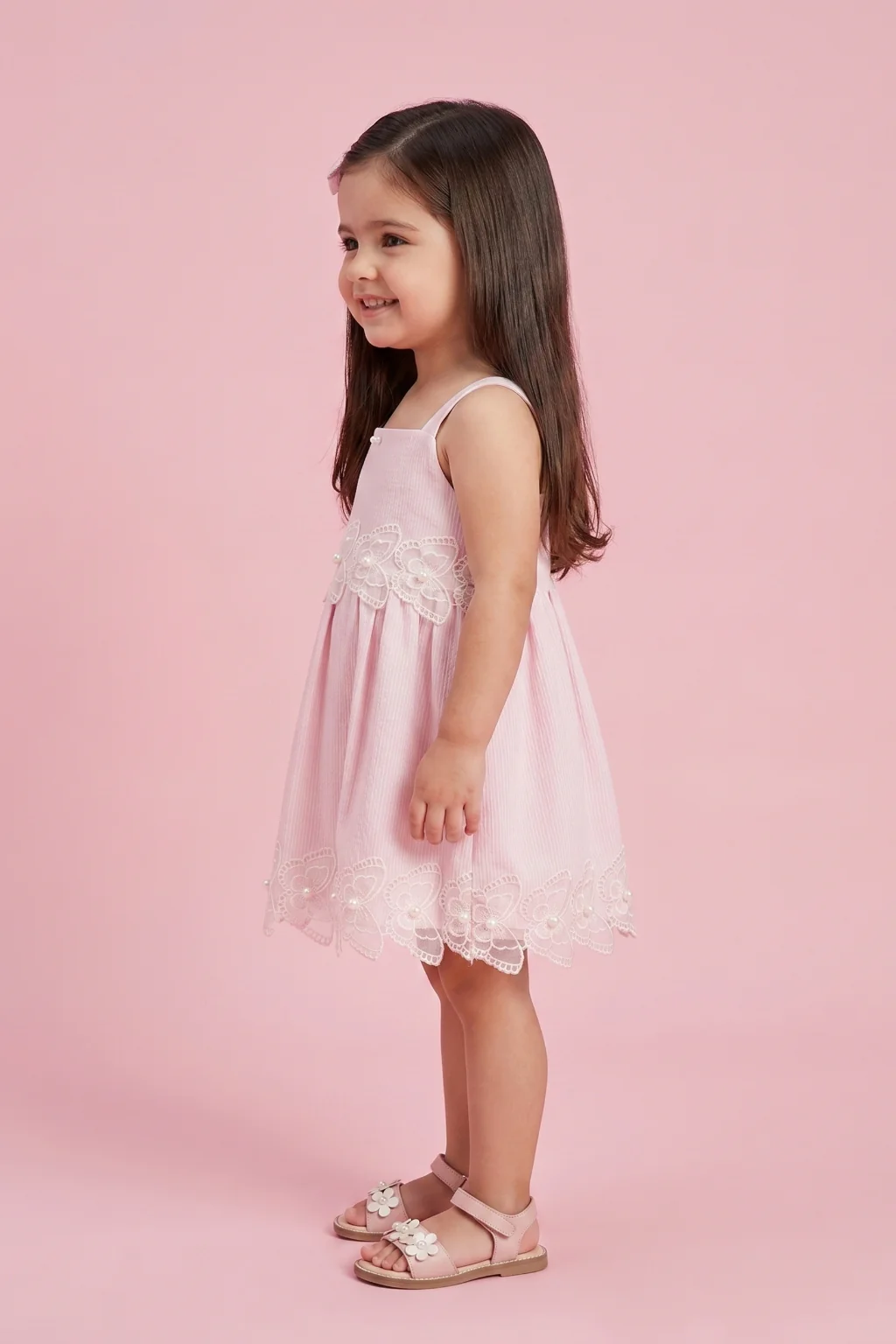 Soft Cotton Pink Dress with Bow Back TSIM038 - Image 4