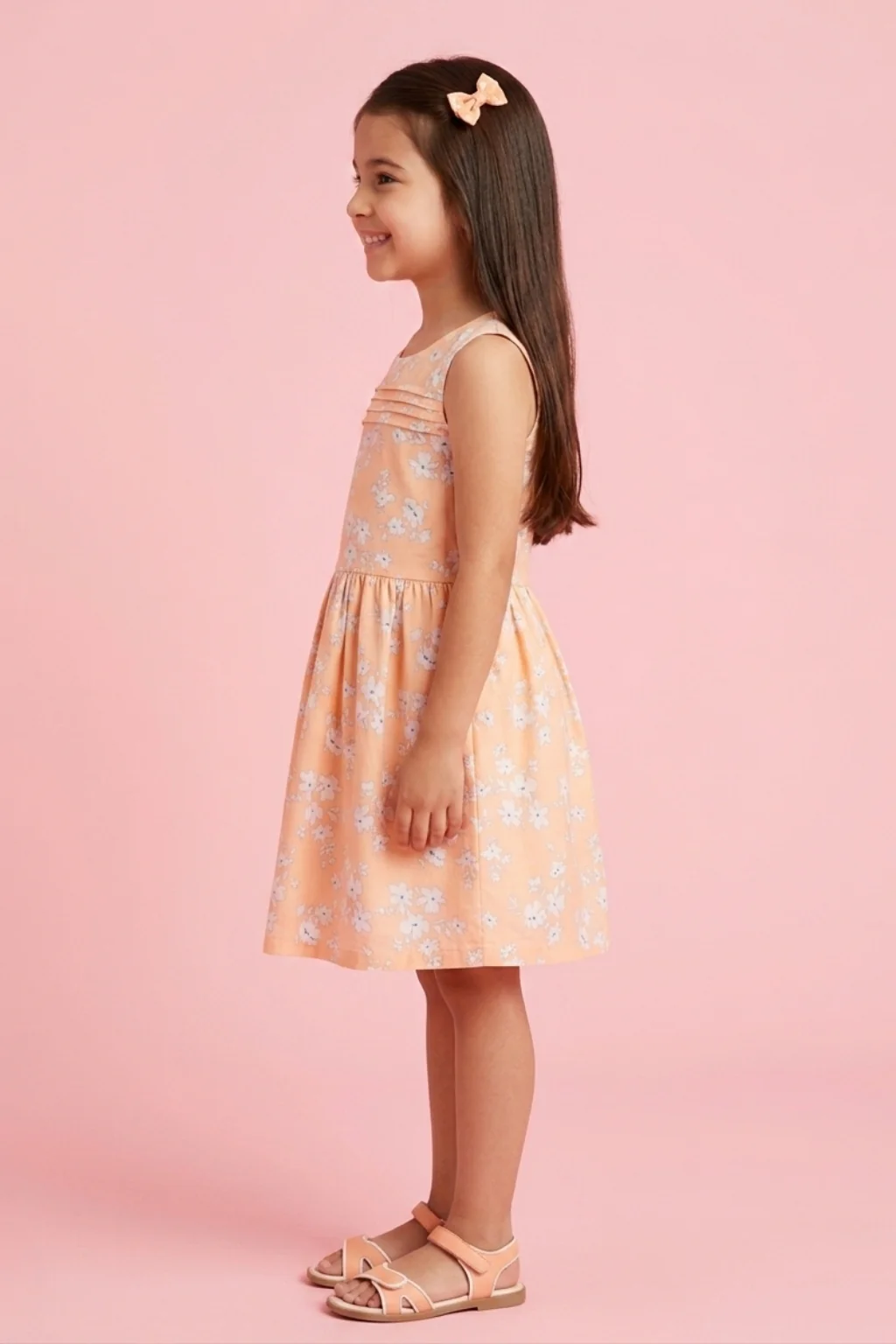 Soft Everyday Peach Floral Cotton Dress F548 - Image 3