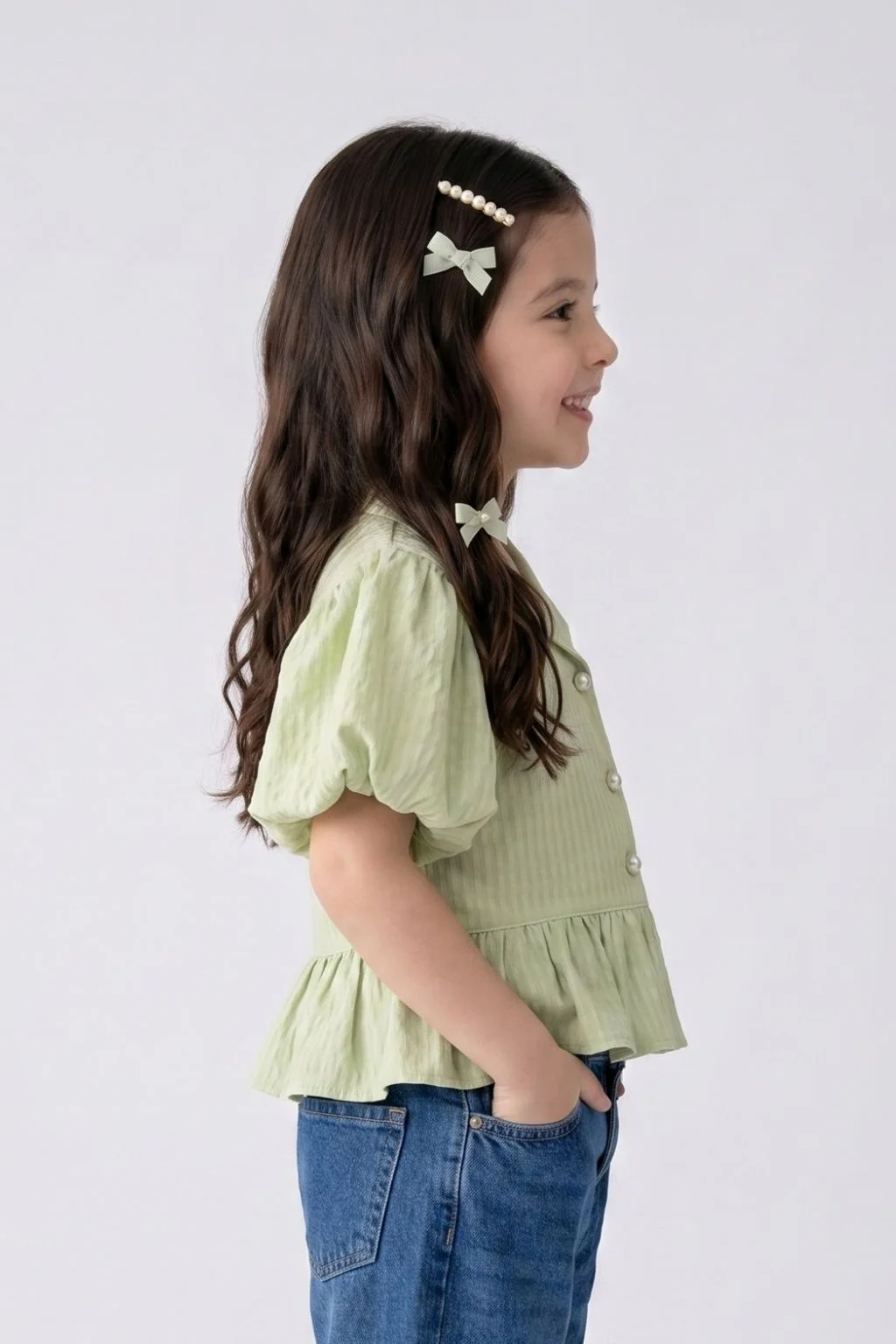 Soft Green Textured Peplum Top TG5023 - Image 3