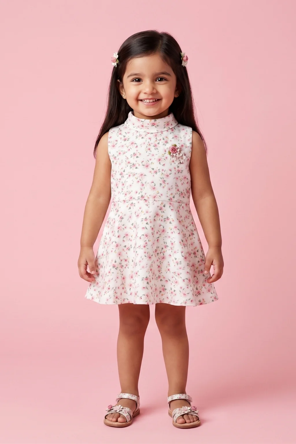 Soft Pink Printed Fit & Flare Dress TSIM042