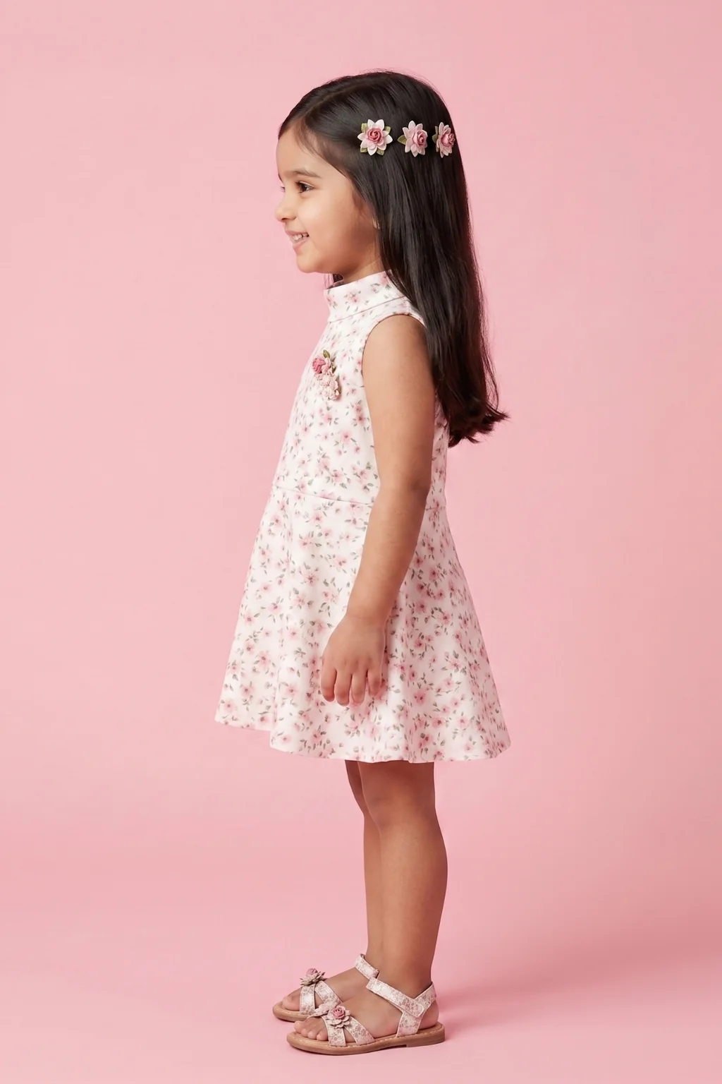 Soft Pink Printed Fit & Flare Dress TSIM042 - Image 3
