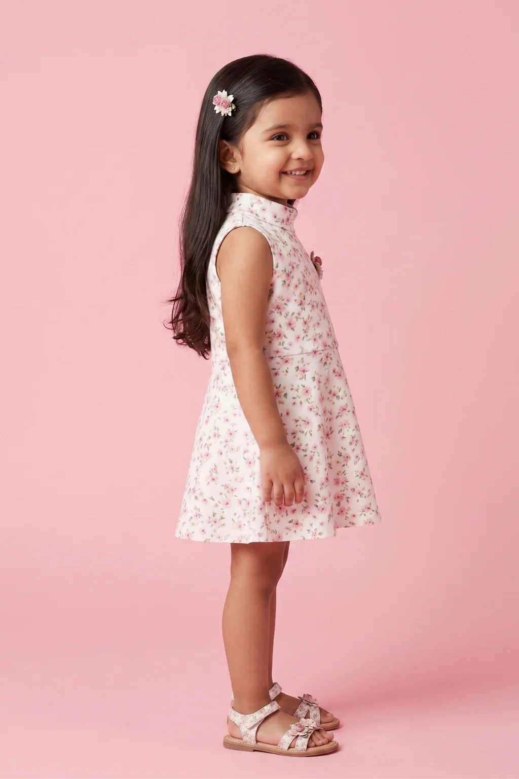 Soft Pink Printed Fit & Flare Dress TSIM042 - Image 4