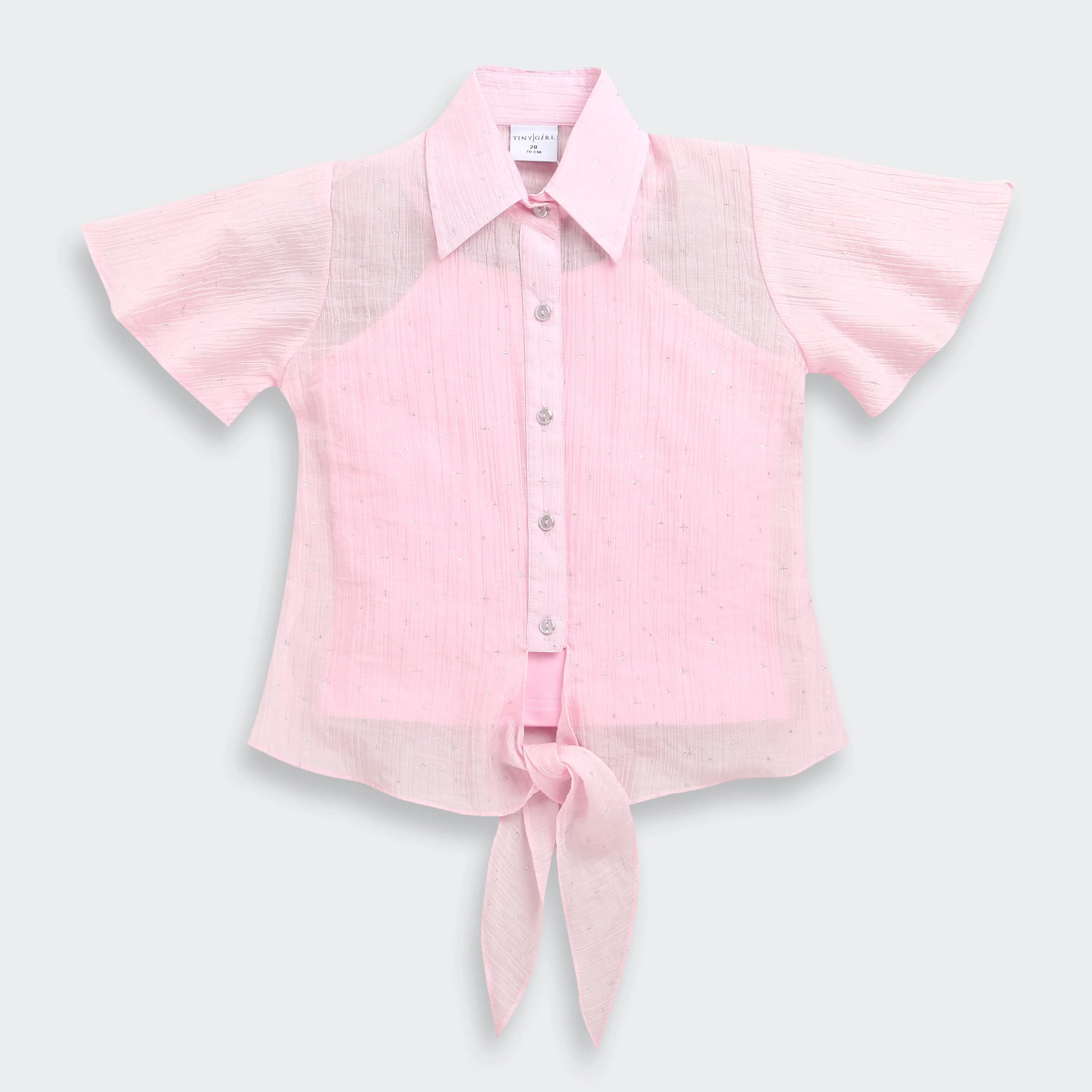 Soft Pink Shimmer Tie Front Shirt TG6360 - Image 2