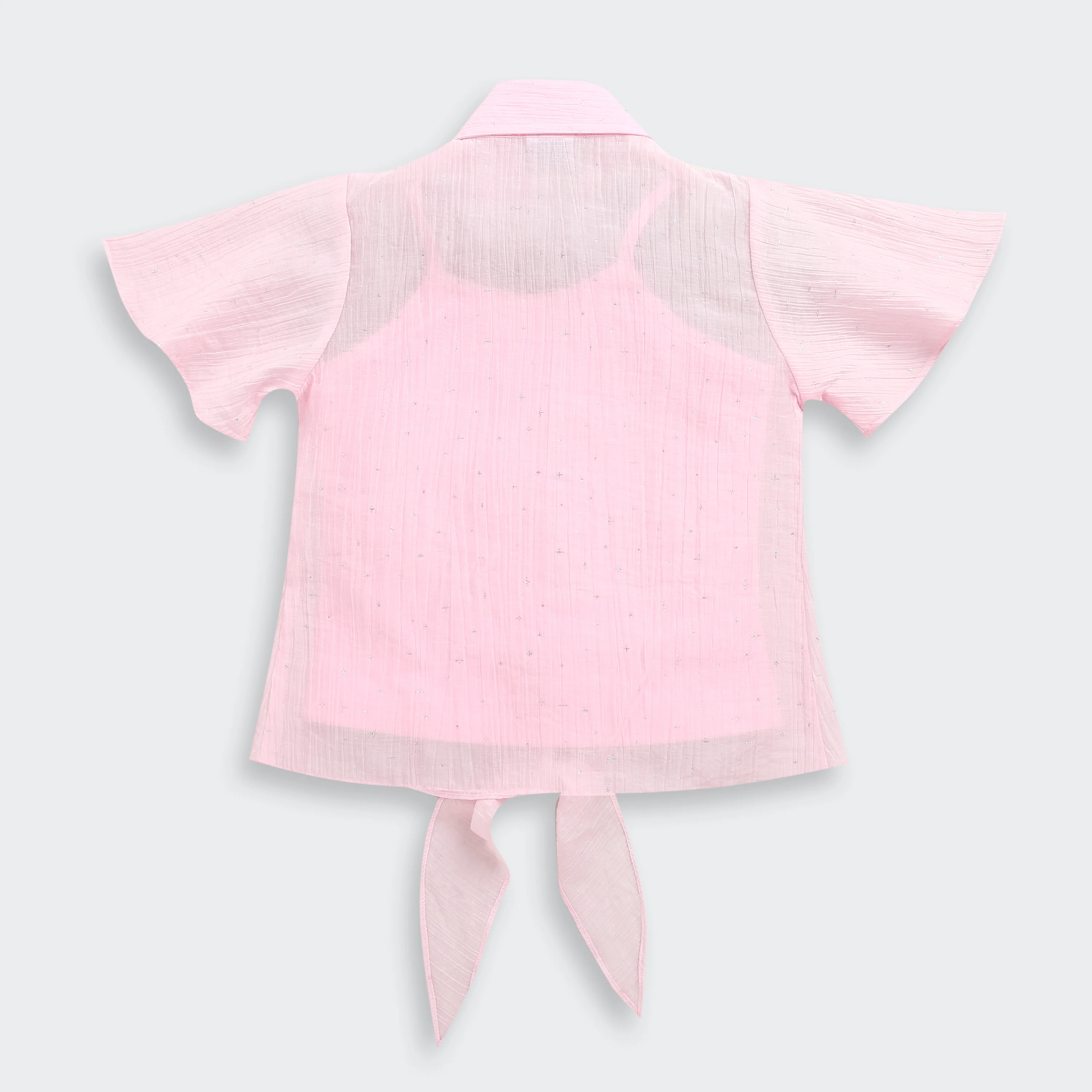 Soft Pink Shimmer Tie Front Shirt TG6360 - Image 3
