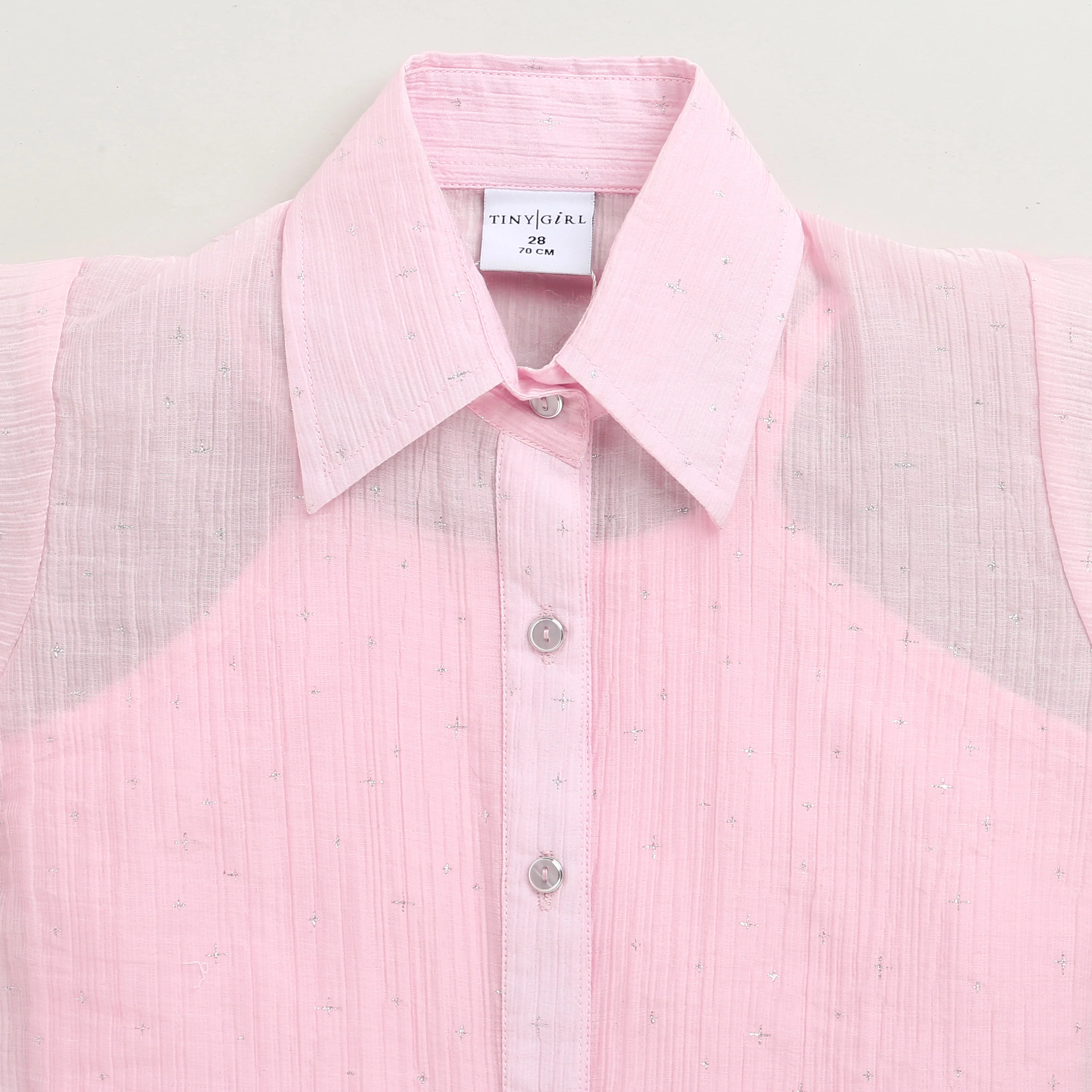 Soft Pink Shimmer Tie Front Shirt TG6360 - Image 4