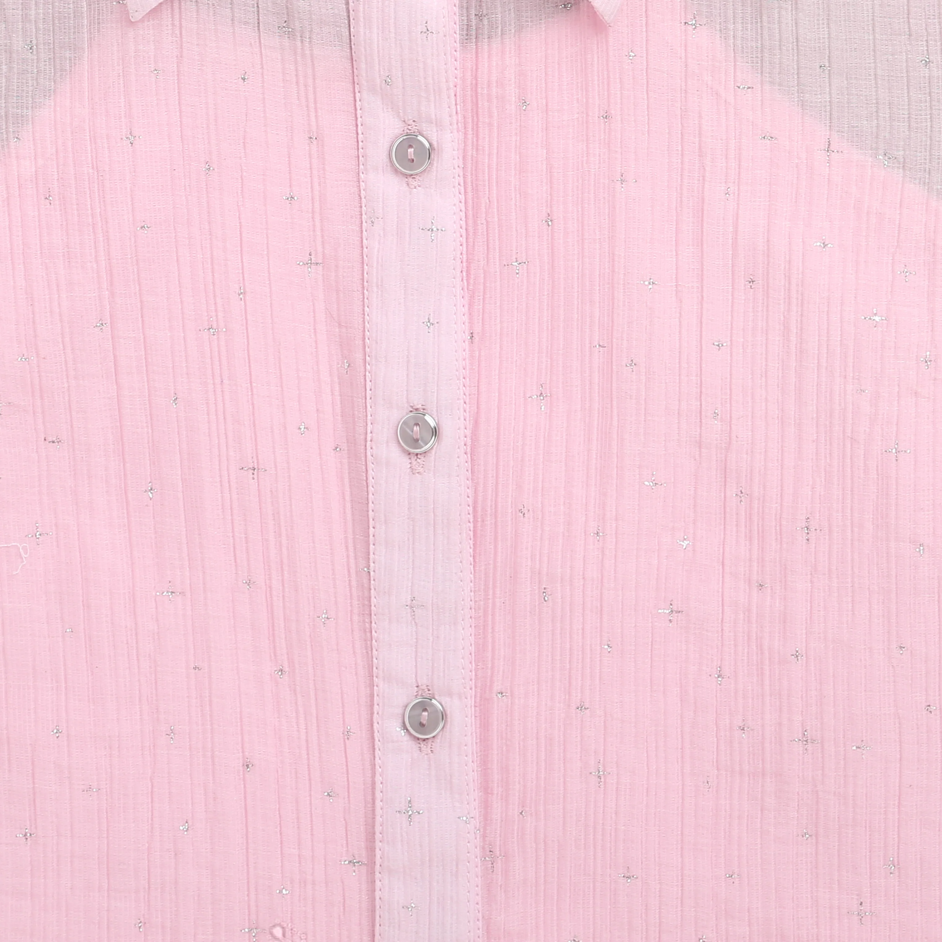 Soft Pink Shimmer Tie Front Shirt TG6360 - Image 5