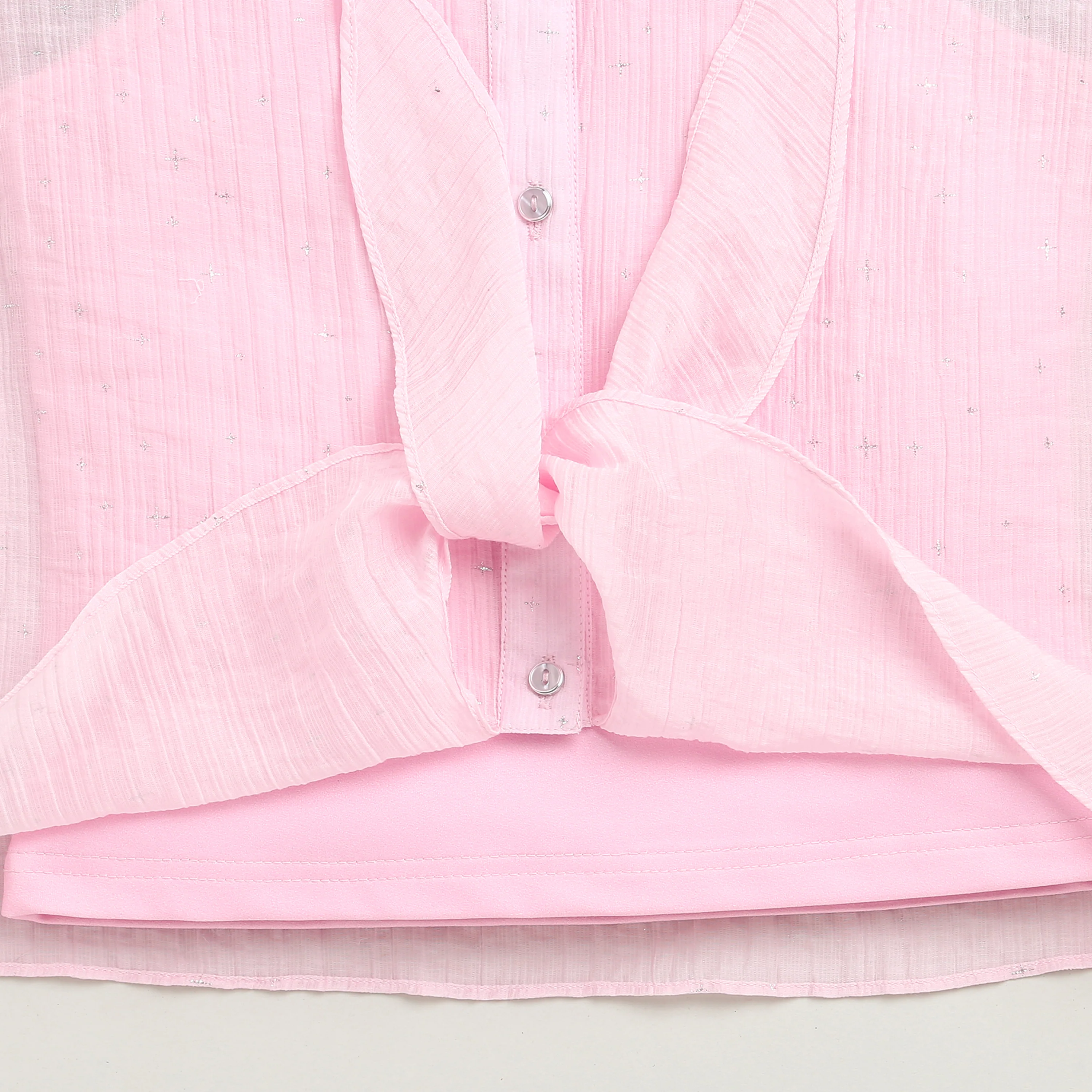 Soft Pink Shimmer Tie Front Shirt TG6360 - Image 6