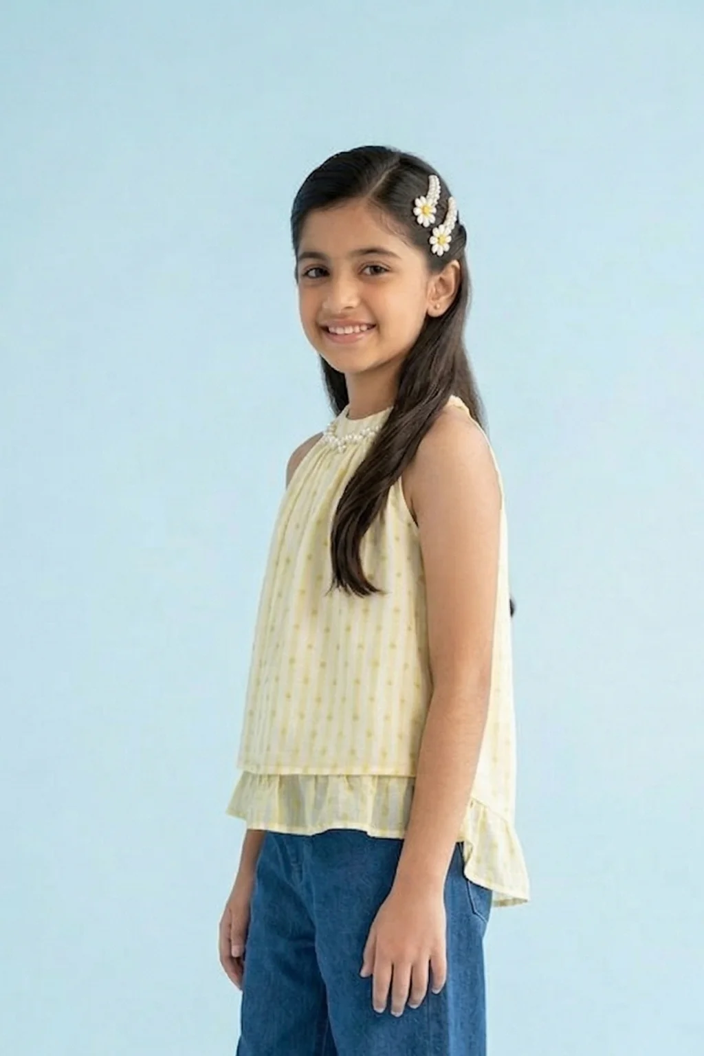 Soft Yellow Halter Neck Ruffle Top TG6000 - Image 3