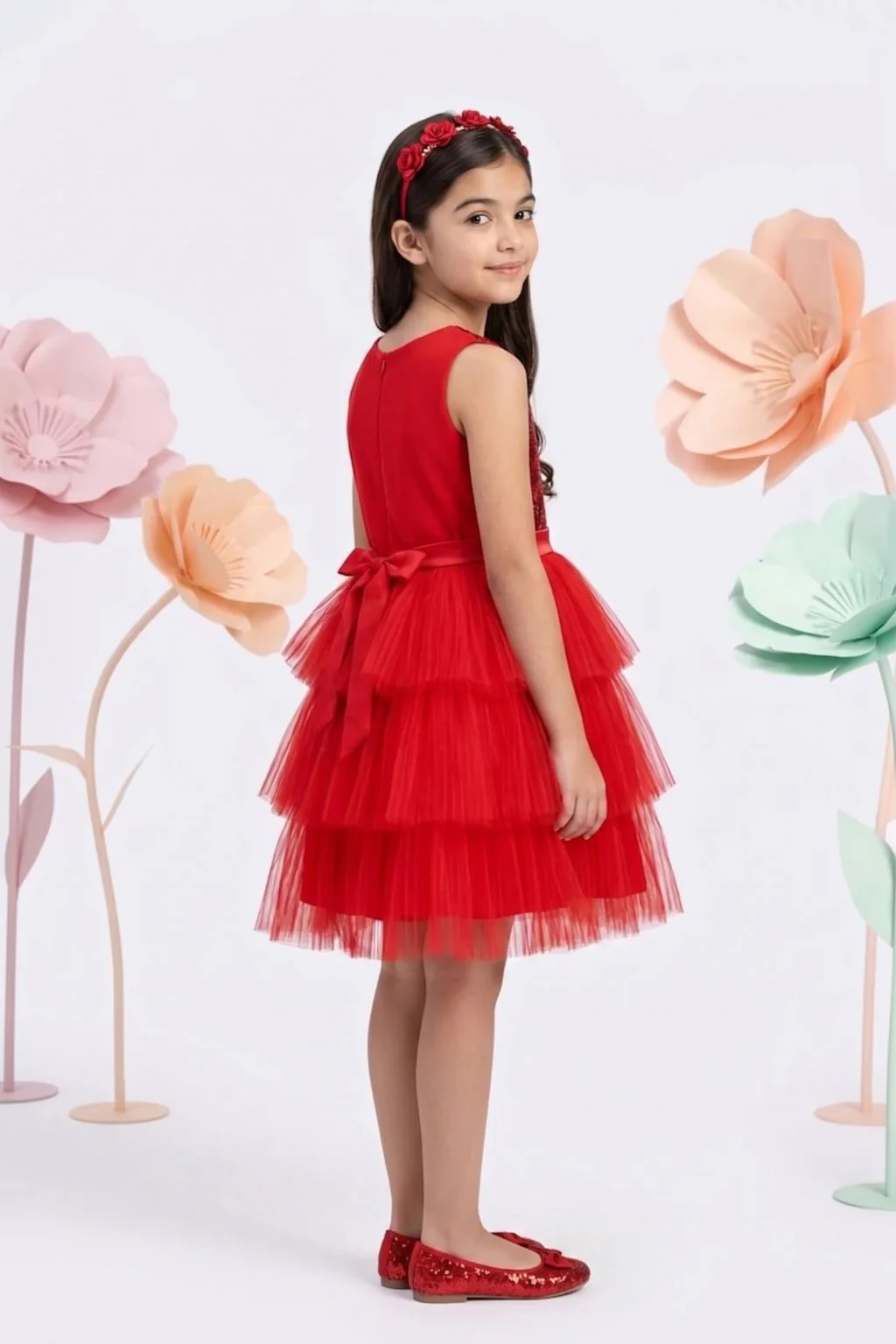Sparkly Princess Red Sequin & Tulle Layered Dress F628 - Image 2