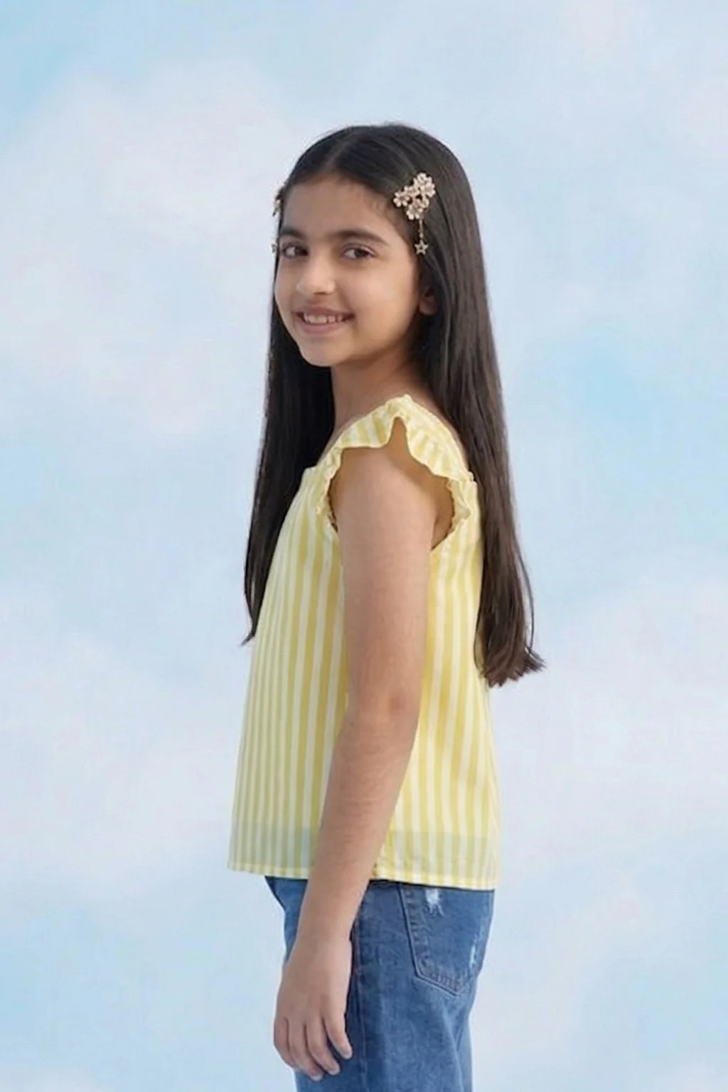 Sunny Yellow Striped Ruffle Sleeve Top TG5088 - Image 3