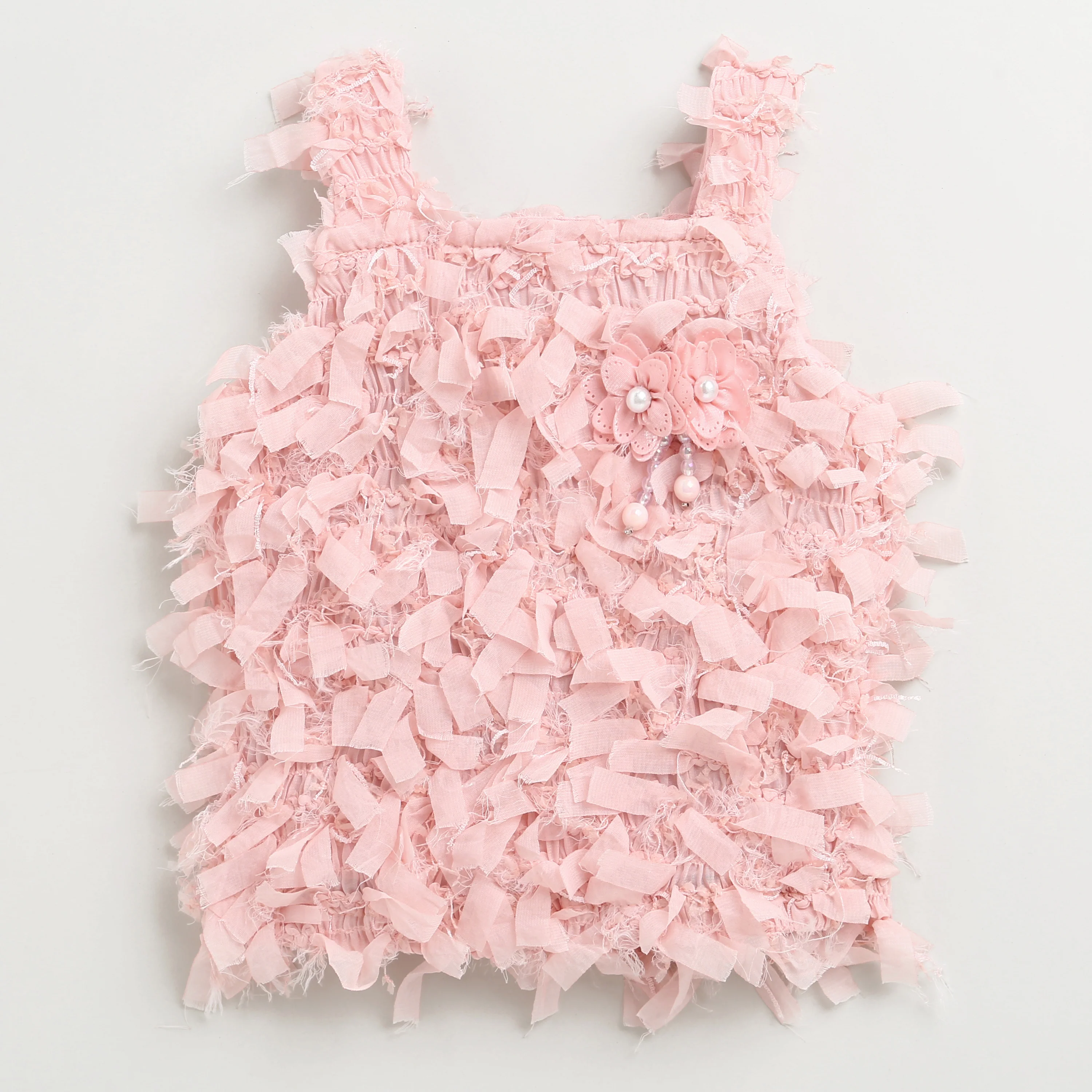 Textured Peach Sleeveless Top with Fringe & Bow TG6425 - Image 5