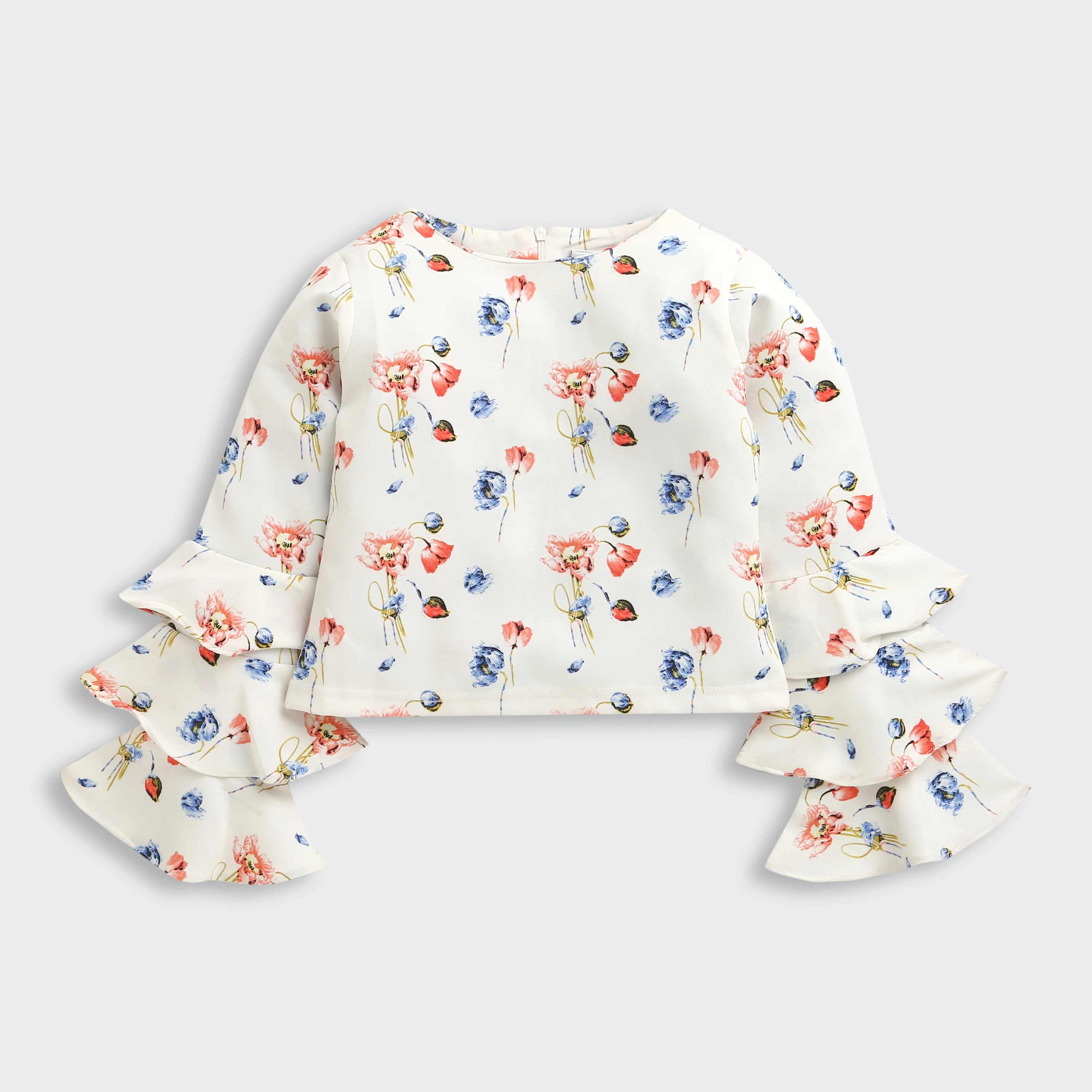 Tiny Girl Floral Co-Ord Set | Cream Printed Ruffle Sleeve Top & Wide-Leg Pants Outfit - Image 2