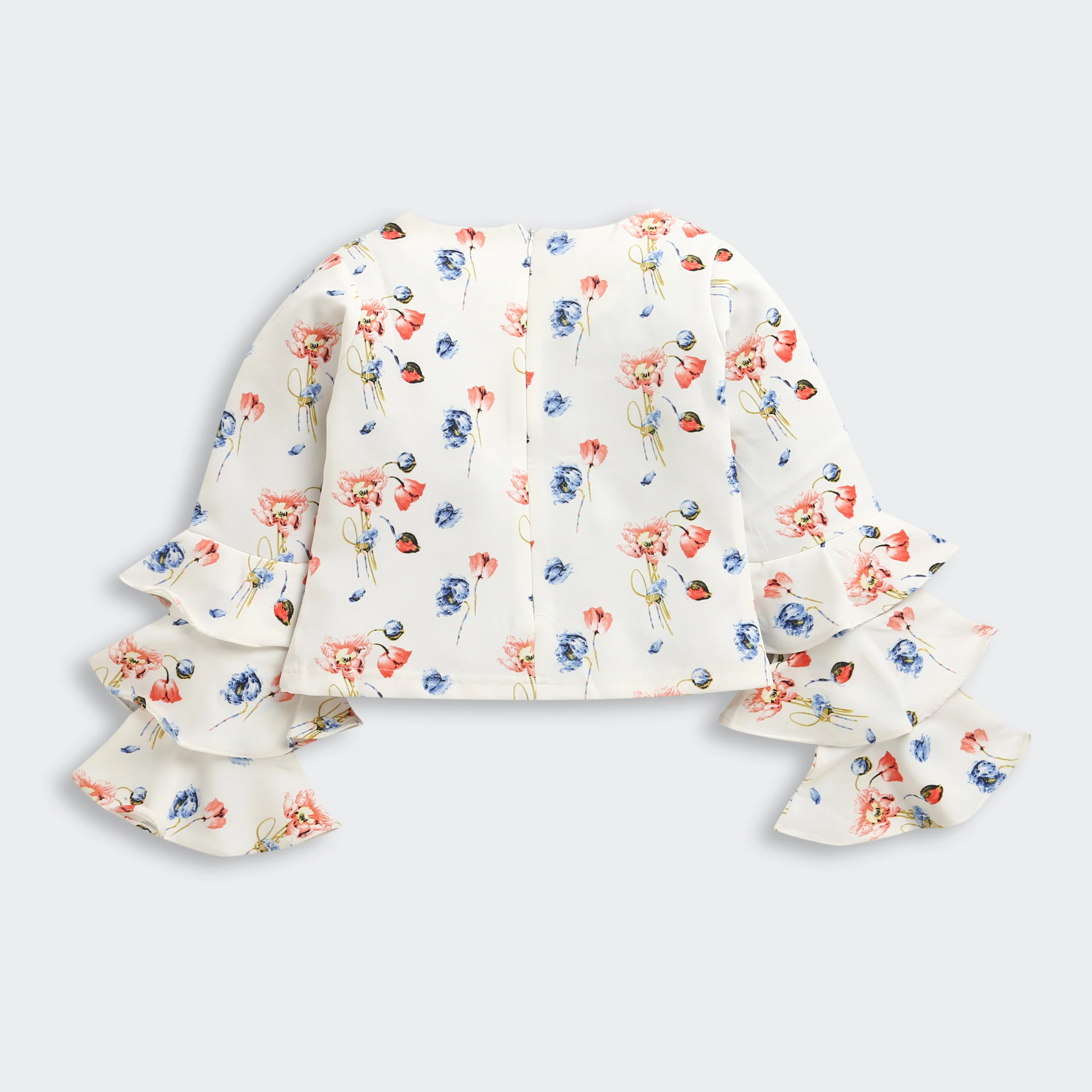 Tiny Girl Floral Co-Ord Set | Cream Printed Ruffle Sleeve Top & Wide-Leg Pants Outfit - Image 3