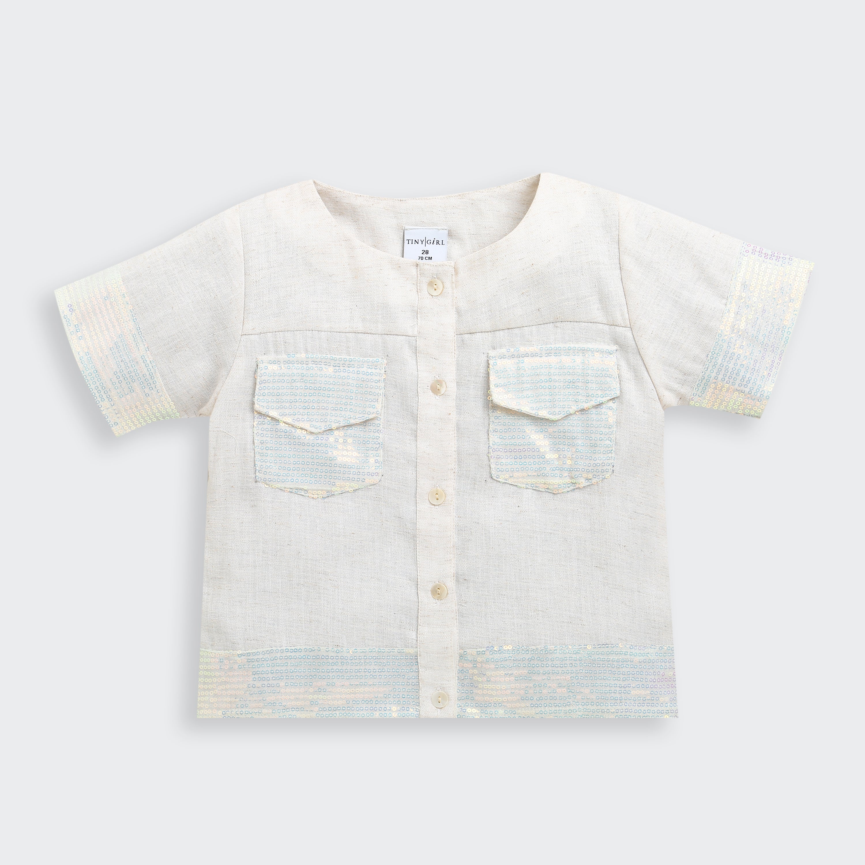 Girls Cream Linen Co-ord Set 2083 - Image 6