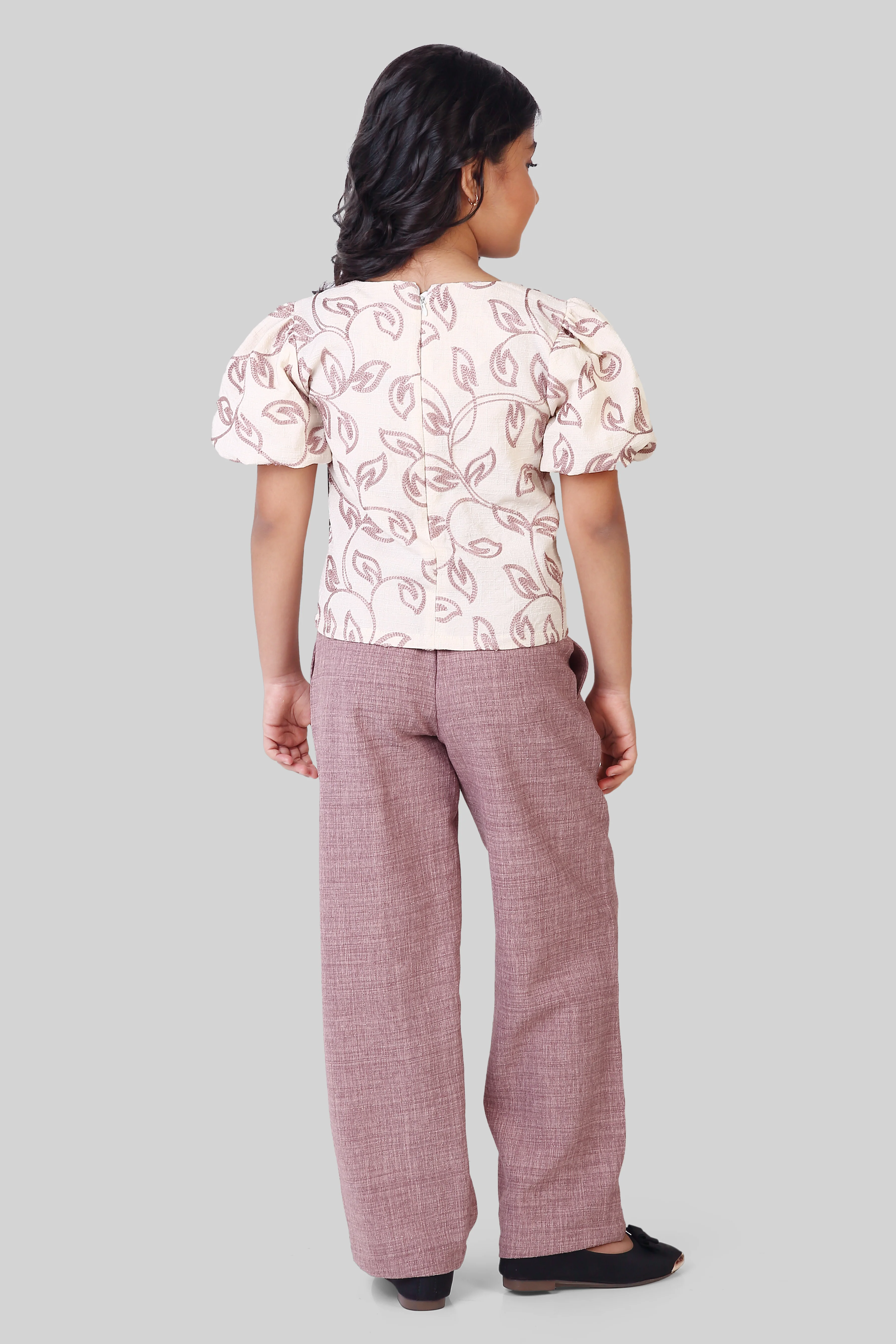 Mocha Leaf Puff Sleeve Co-Ord Set 3185 - Image 2