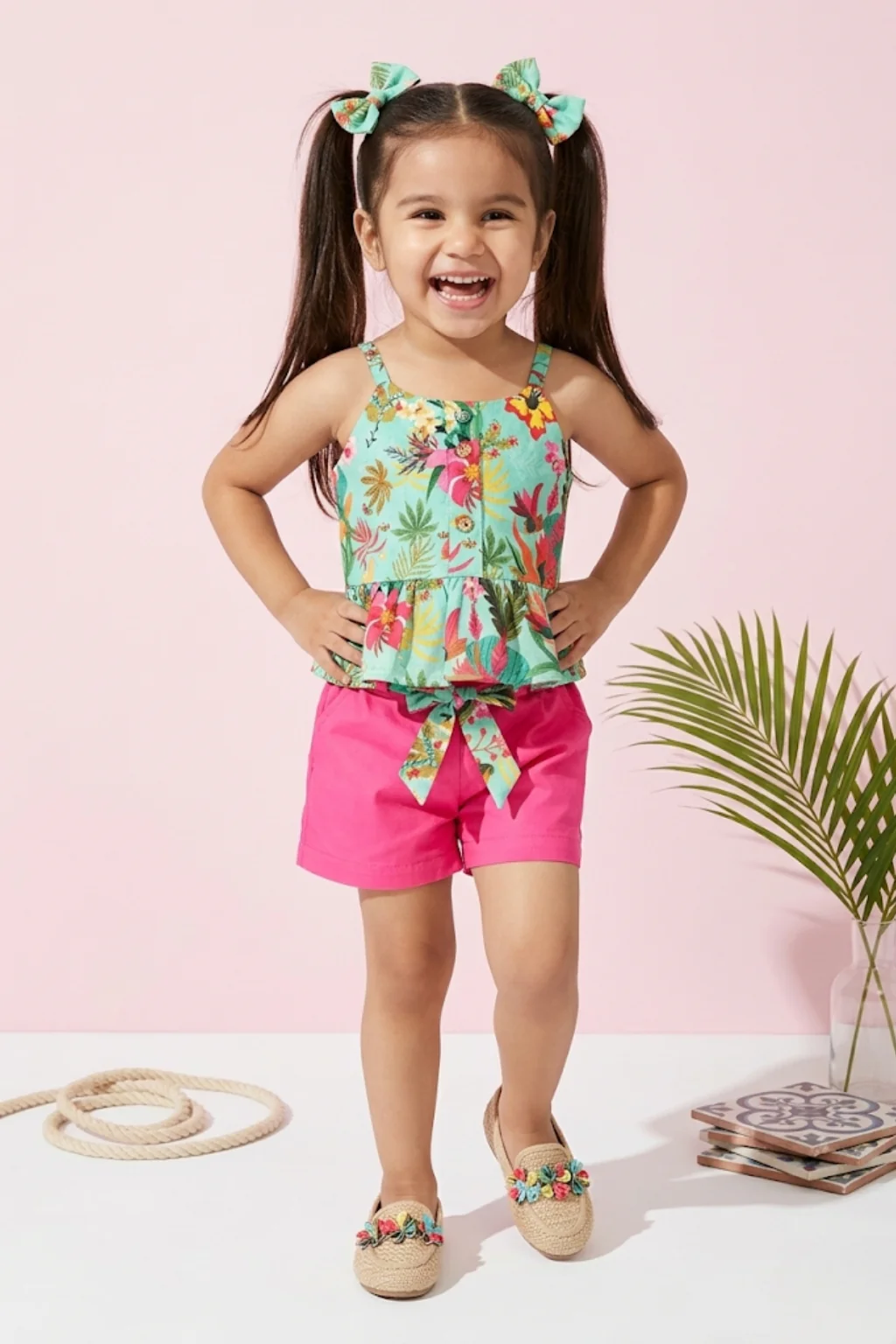 Tropical Print Top & Pink Shorts Set TSSET40386