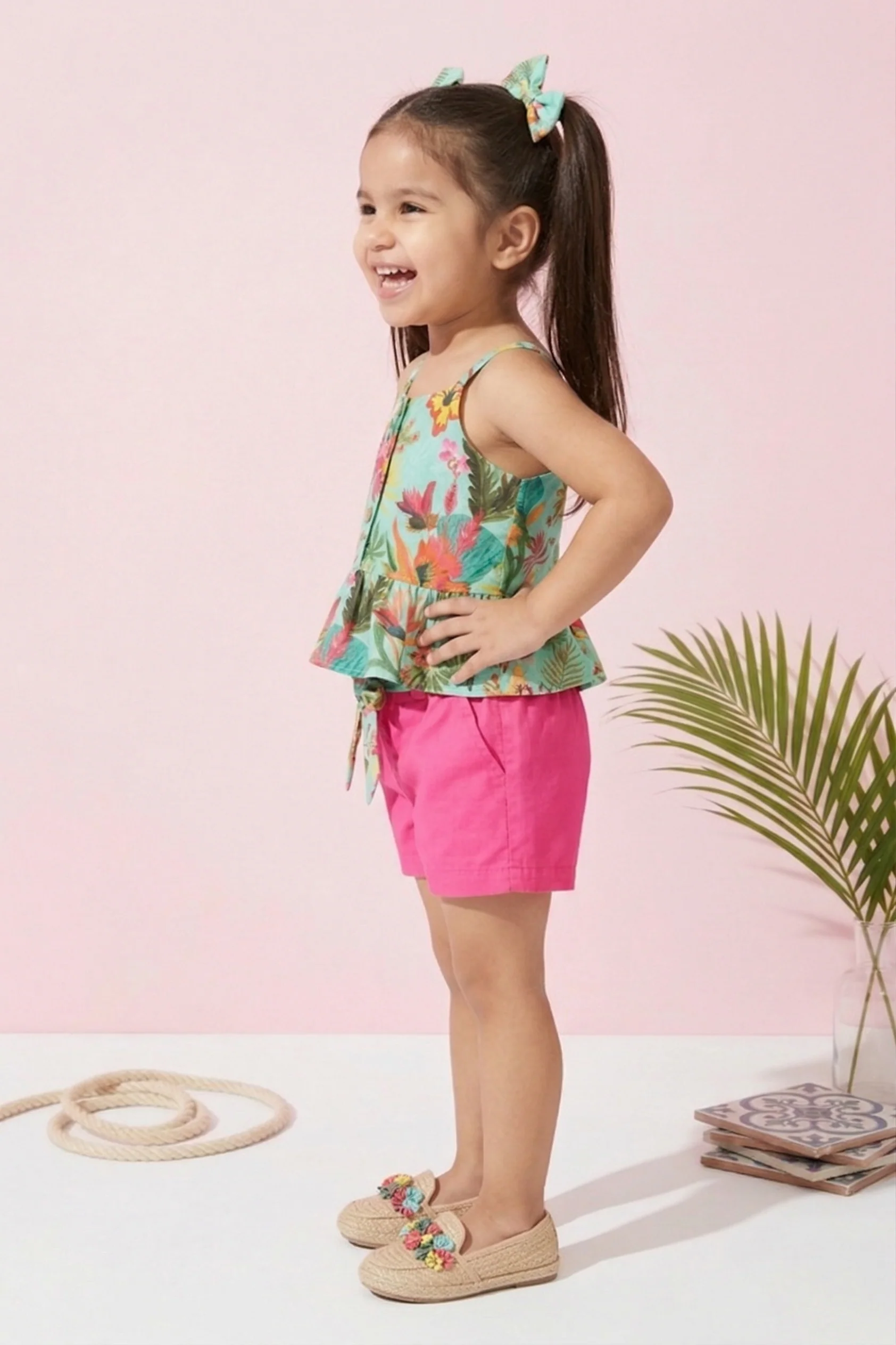 Tropical Print Top & Pink Shorts Set TSSET40386 - Image 3