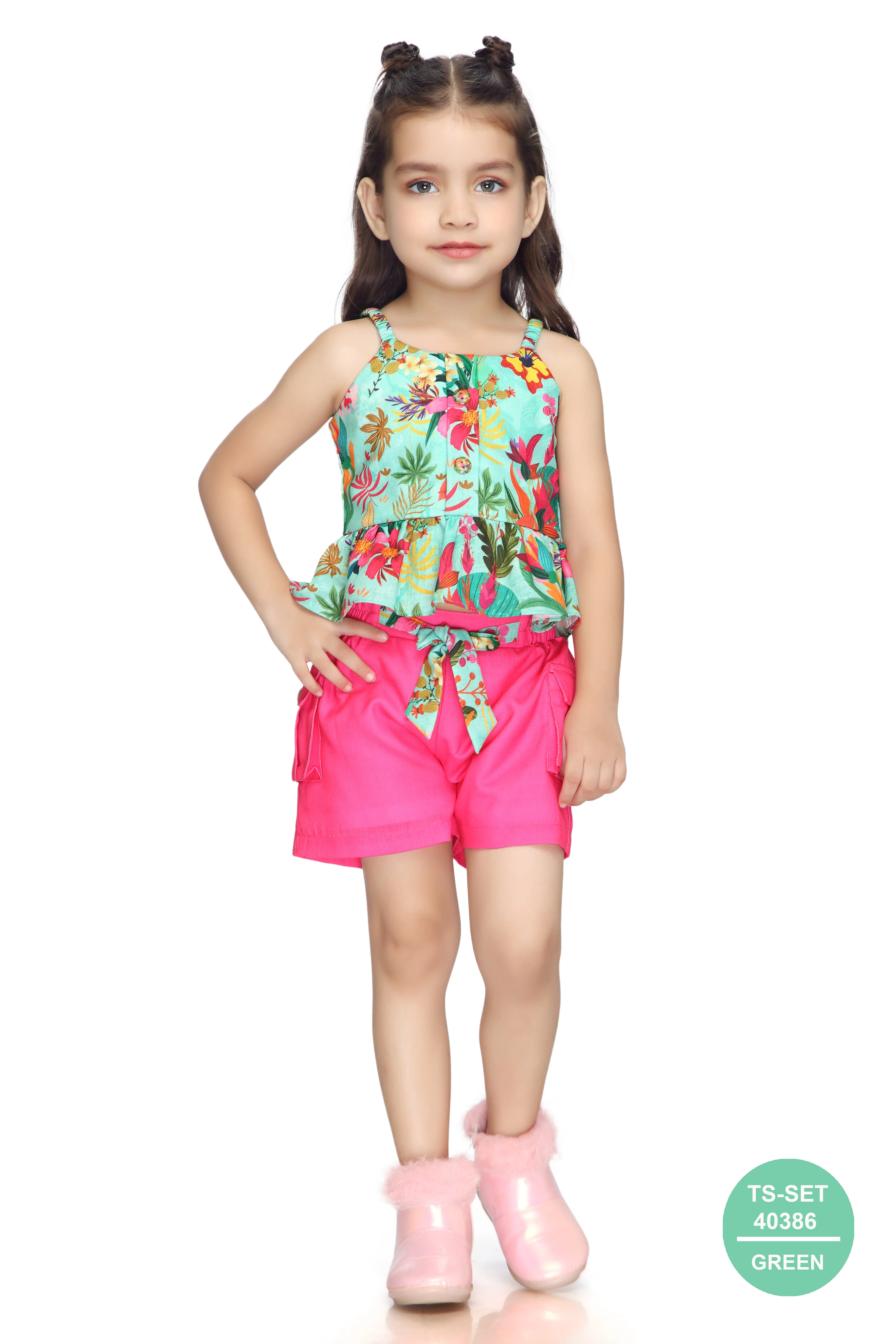 Tropical Print Top & Pink Shorts Set TSSET40386 - Image 5