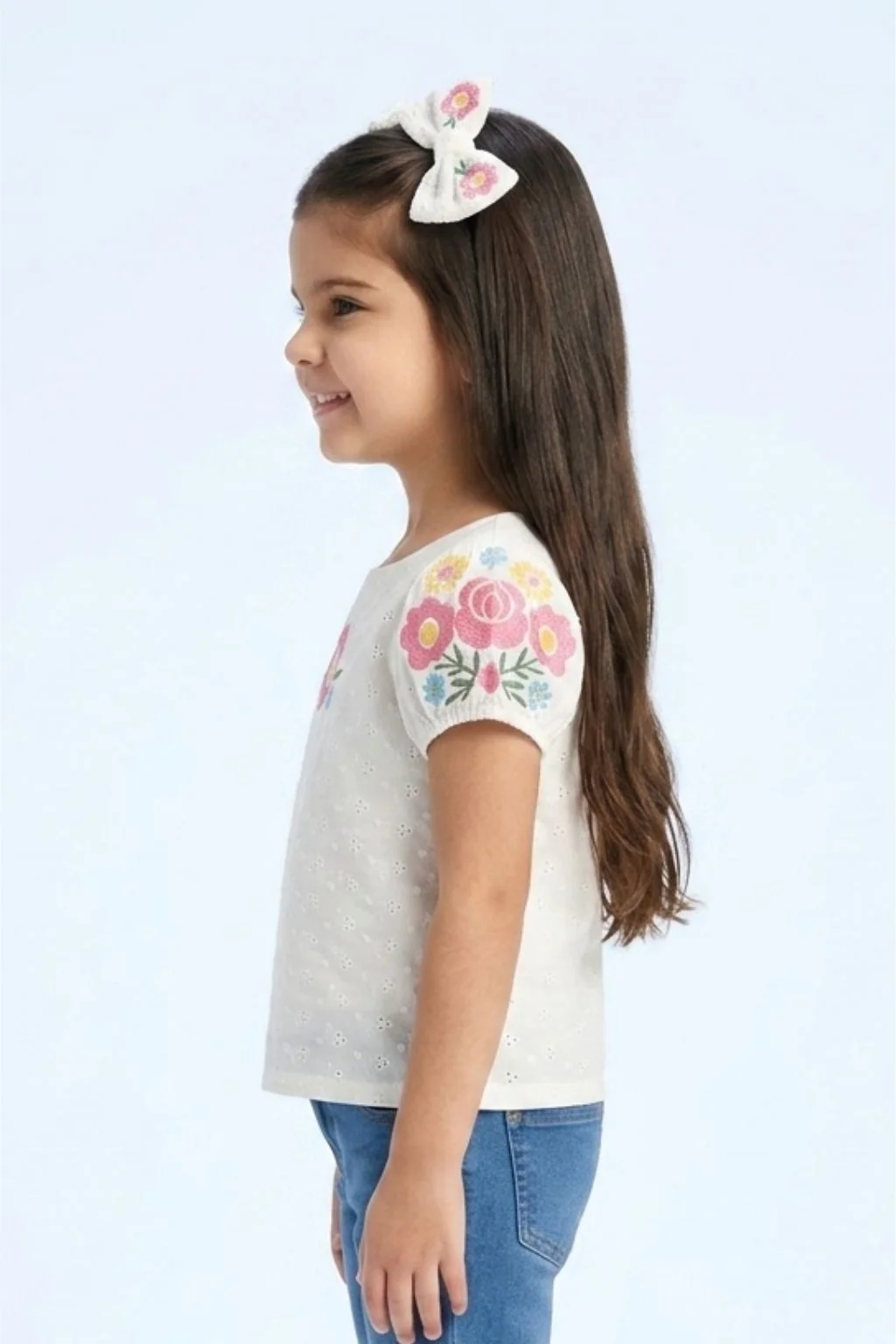 White Floral Embroidered Eyelet Cotton Top TG6356 - Image 3