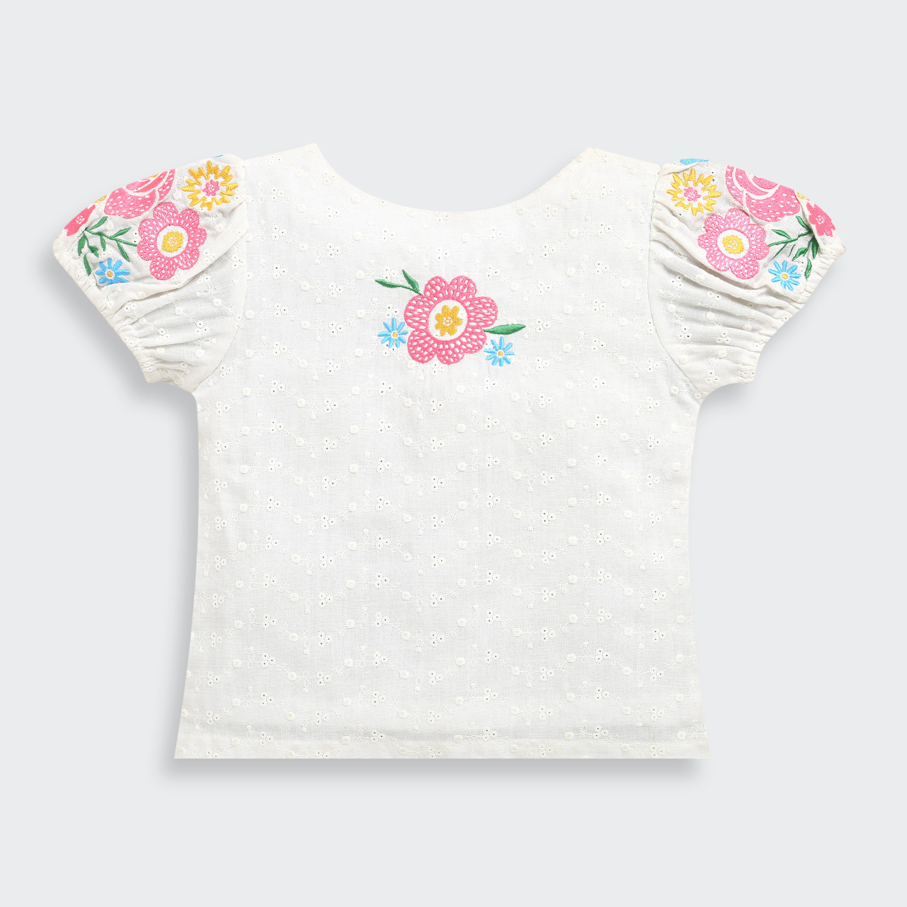 White Floral Embroidered Eyelet Cotton Top TG6356 - Image 5