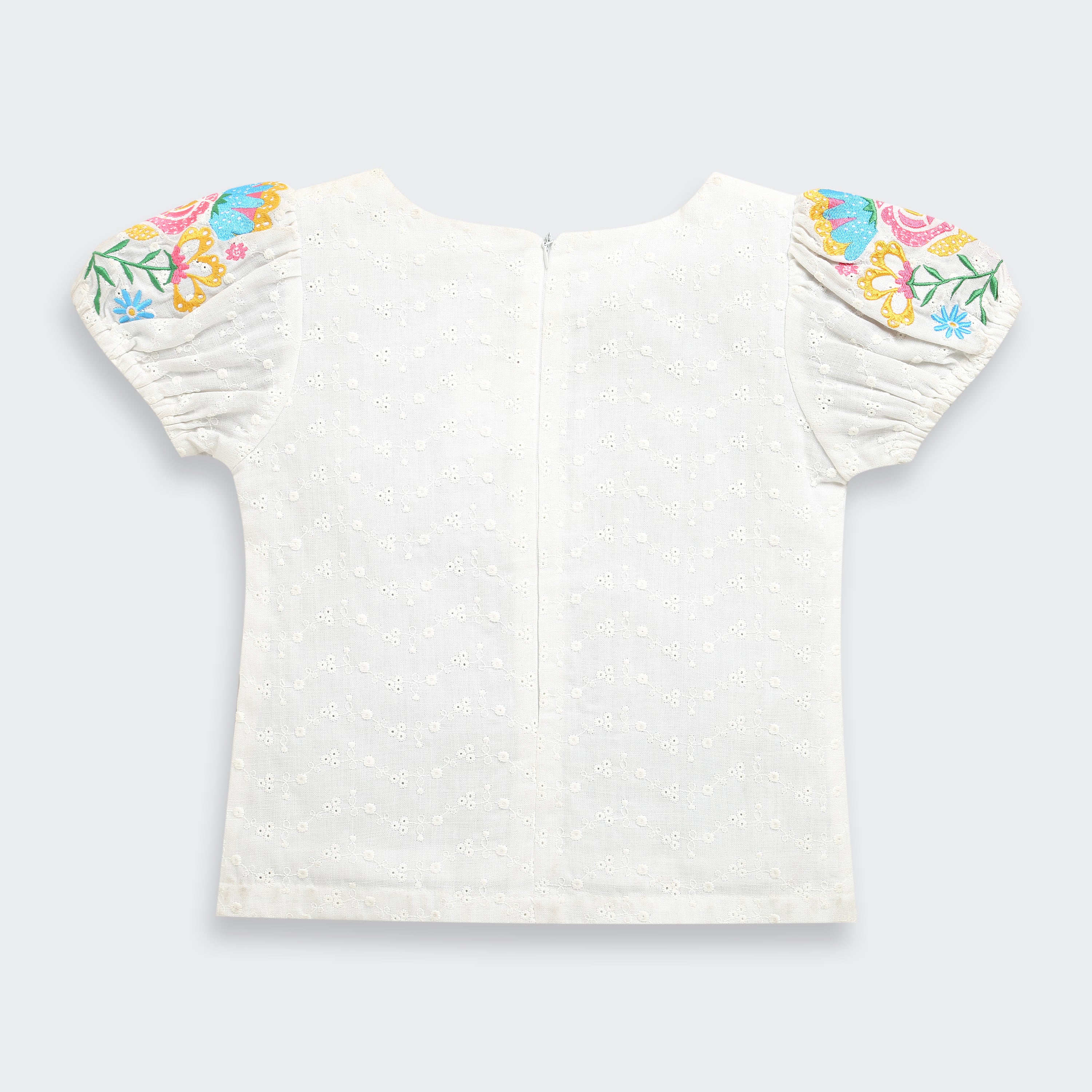 White Floral Embroidered Eyelet Cotton Top TG6356 - Image 7