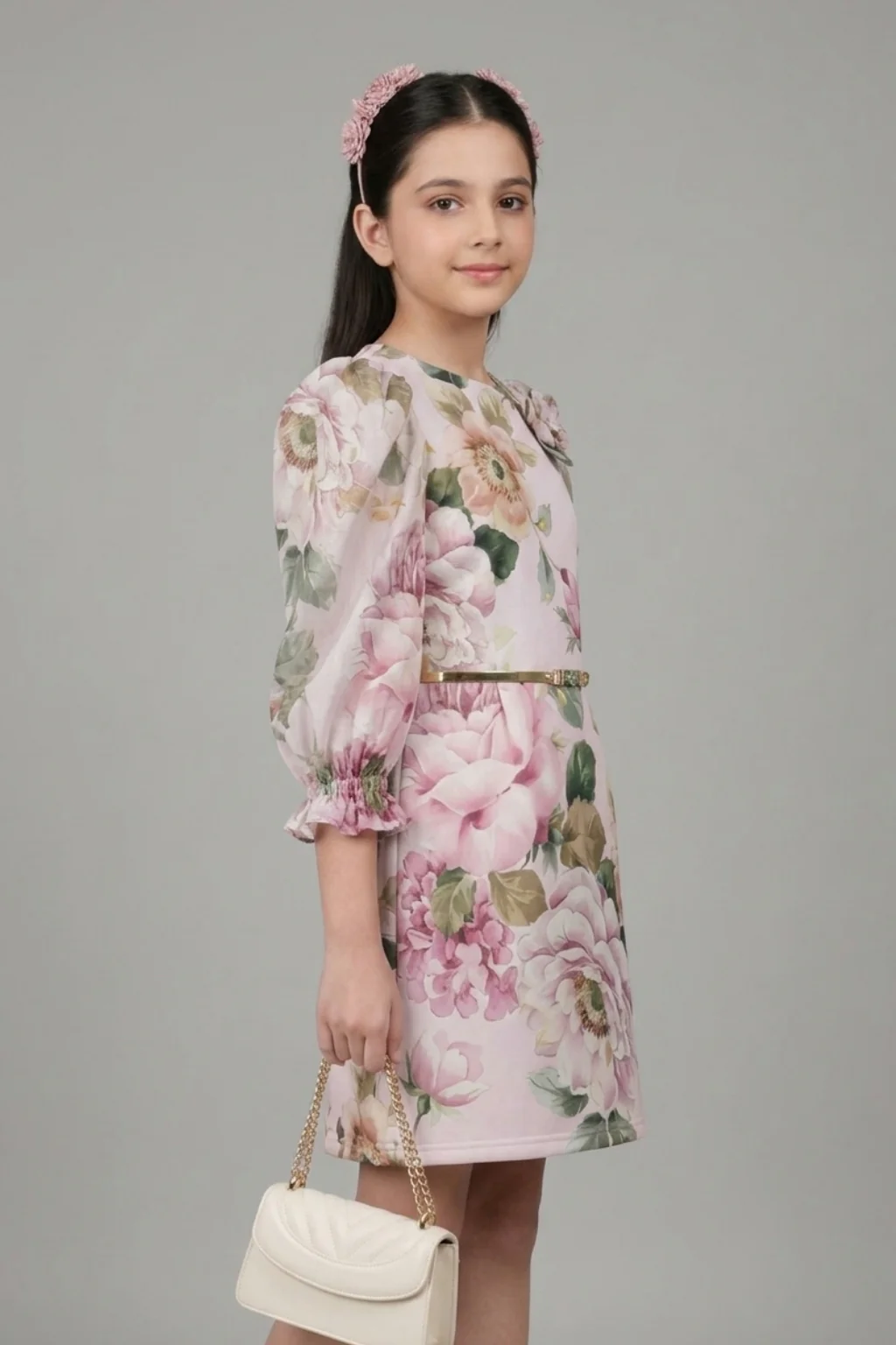 White Floral Long Sleeve Dress M2524 - Image 3