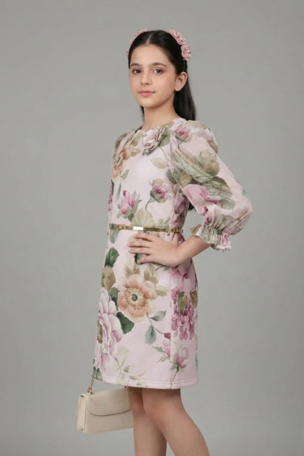 White Floral Long Sleeve Dress M2524 - Image 4
