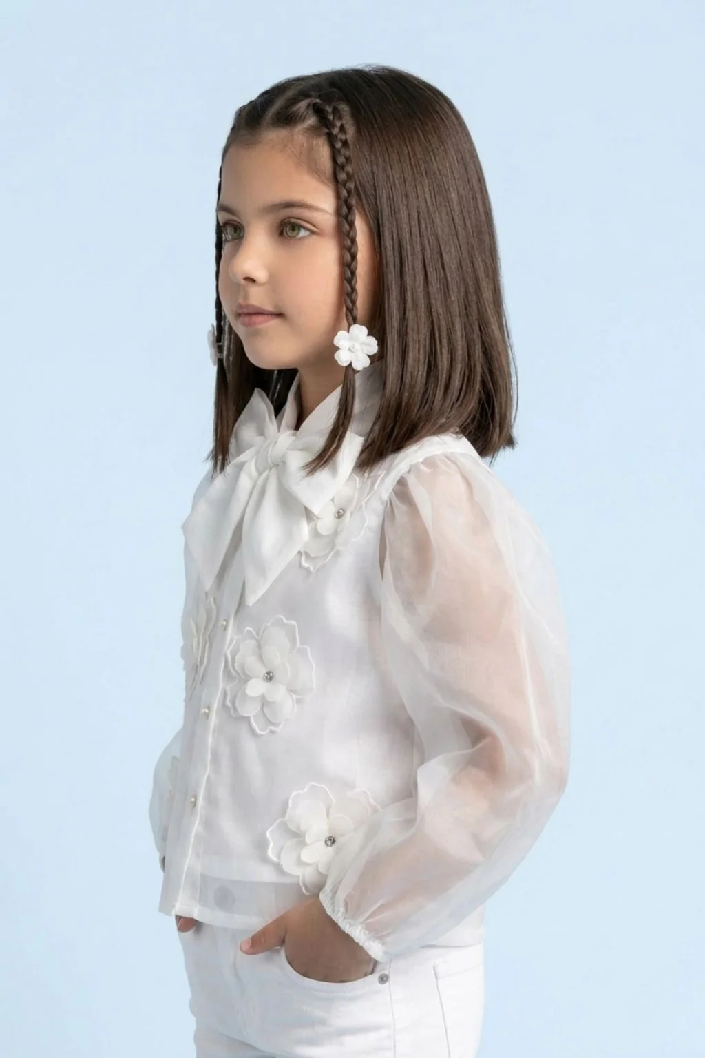 White Organza Floral Bow Top TG6530 - Image 3
