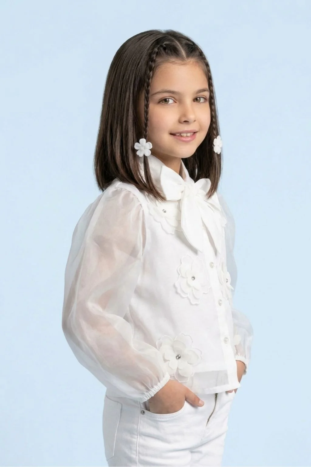 White Organza Floral Bow Top TG6530 - Image 4