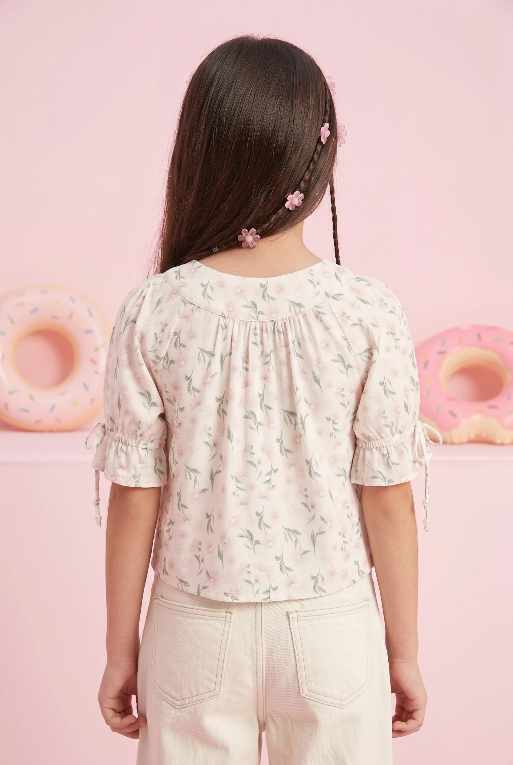 White & Pink Floral Print Top TG5007 - Image 2