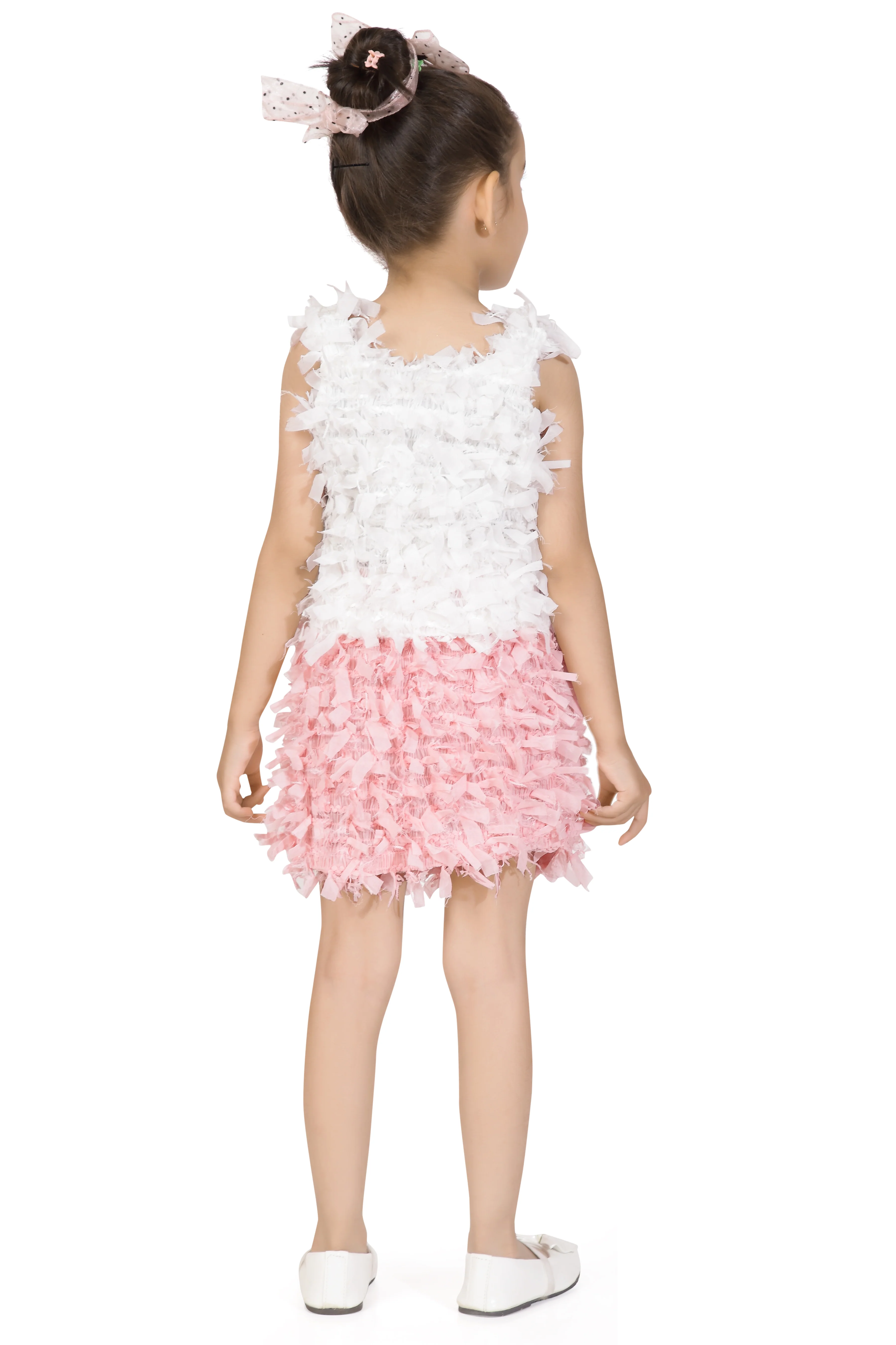 White & Pink Textured Top & Skirt Set TSSET40500 - Image 6