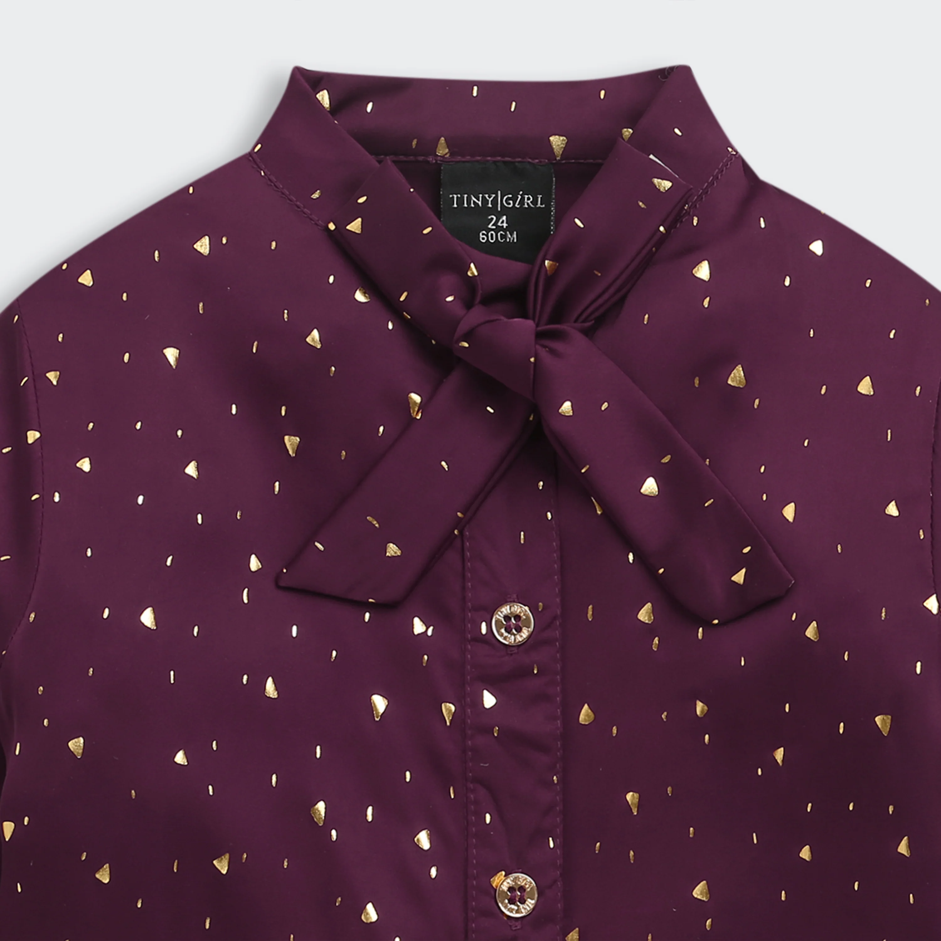 Wine Foil Print Shirt with Bow Collar TG6246 - Image 7