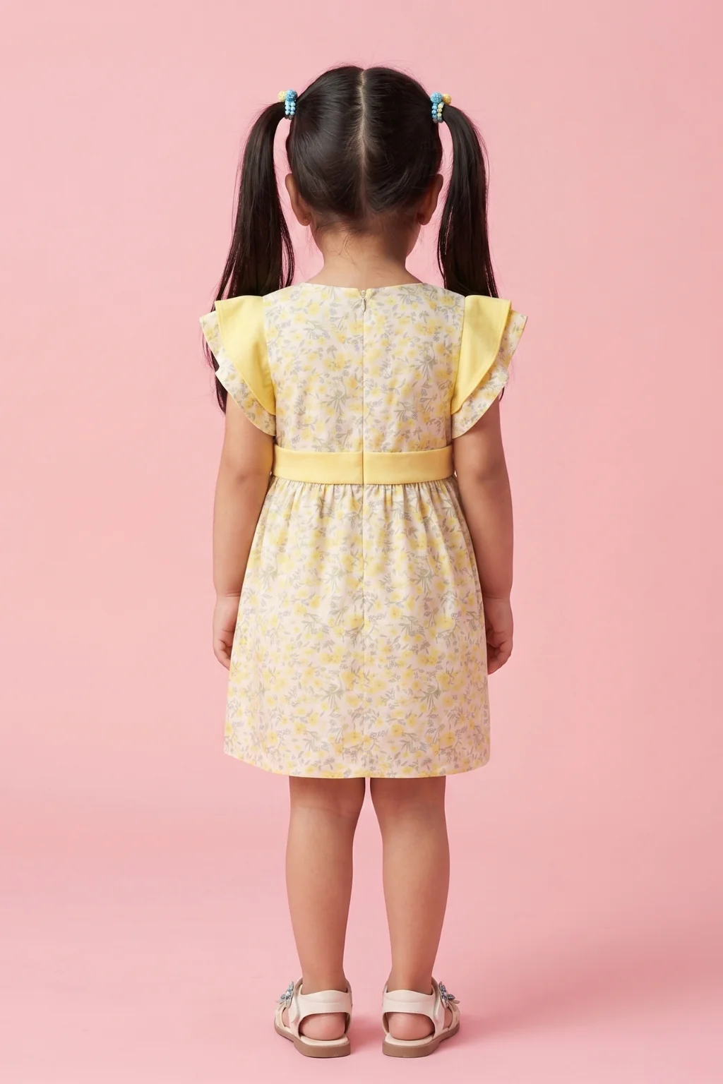 Yellow Floral Flutter Sleeve Dress TSIM041 - Image 2