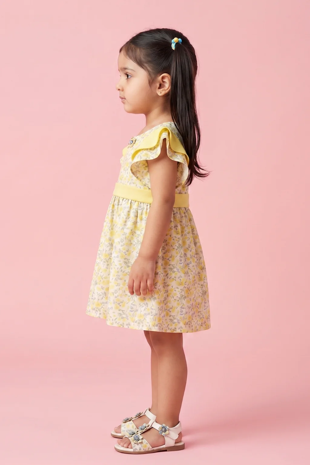Yellow Floral Flutter Sleeve Dress TSIM041 - Image 4