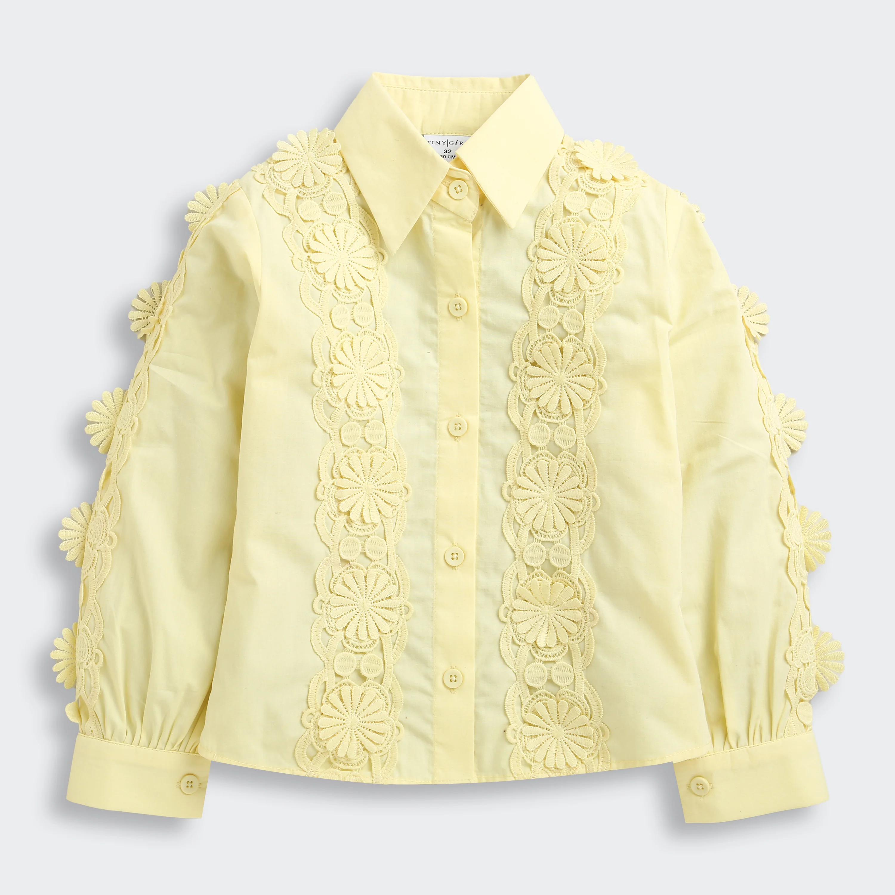 Yellow Floral Lace Panel Shirt TG6500 - Image 5
