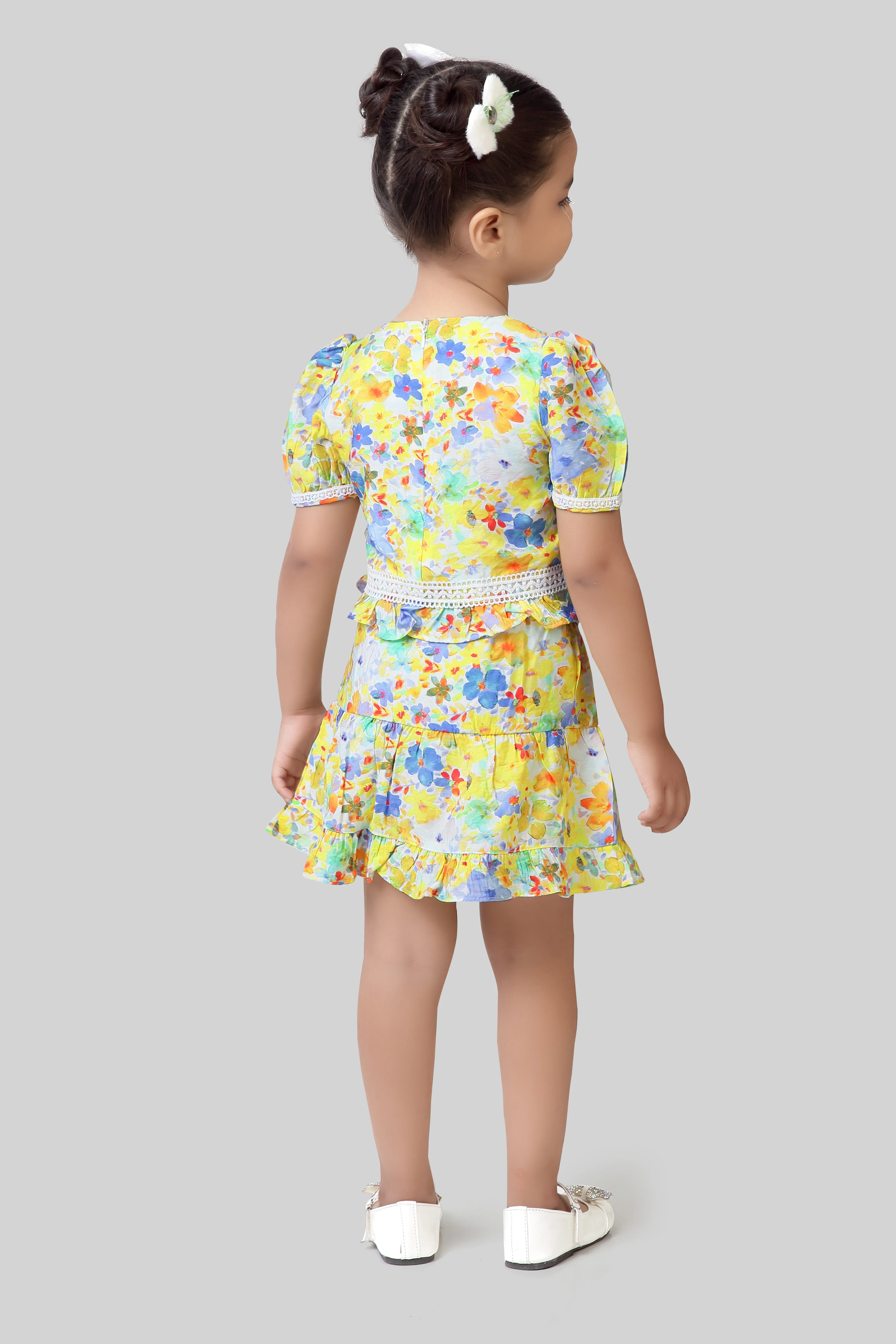 Yellow Floral Peplum Top & Skirt Set TSSET40499 - Image 7