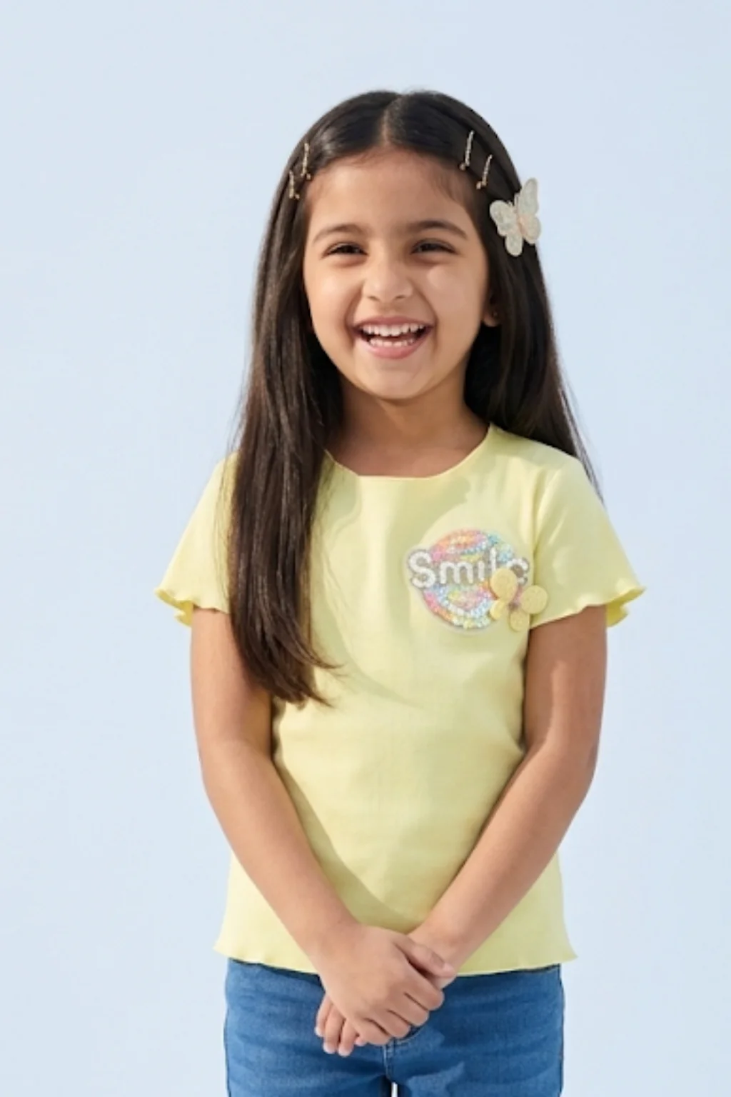Yellow Ribbed Smile Patch Top TG6133