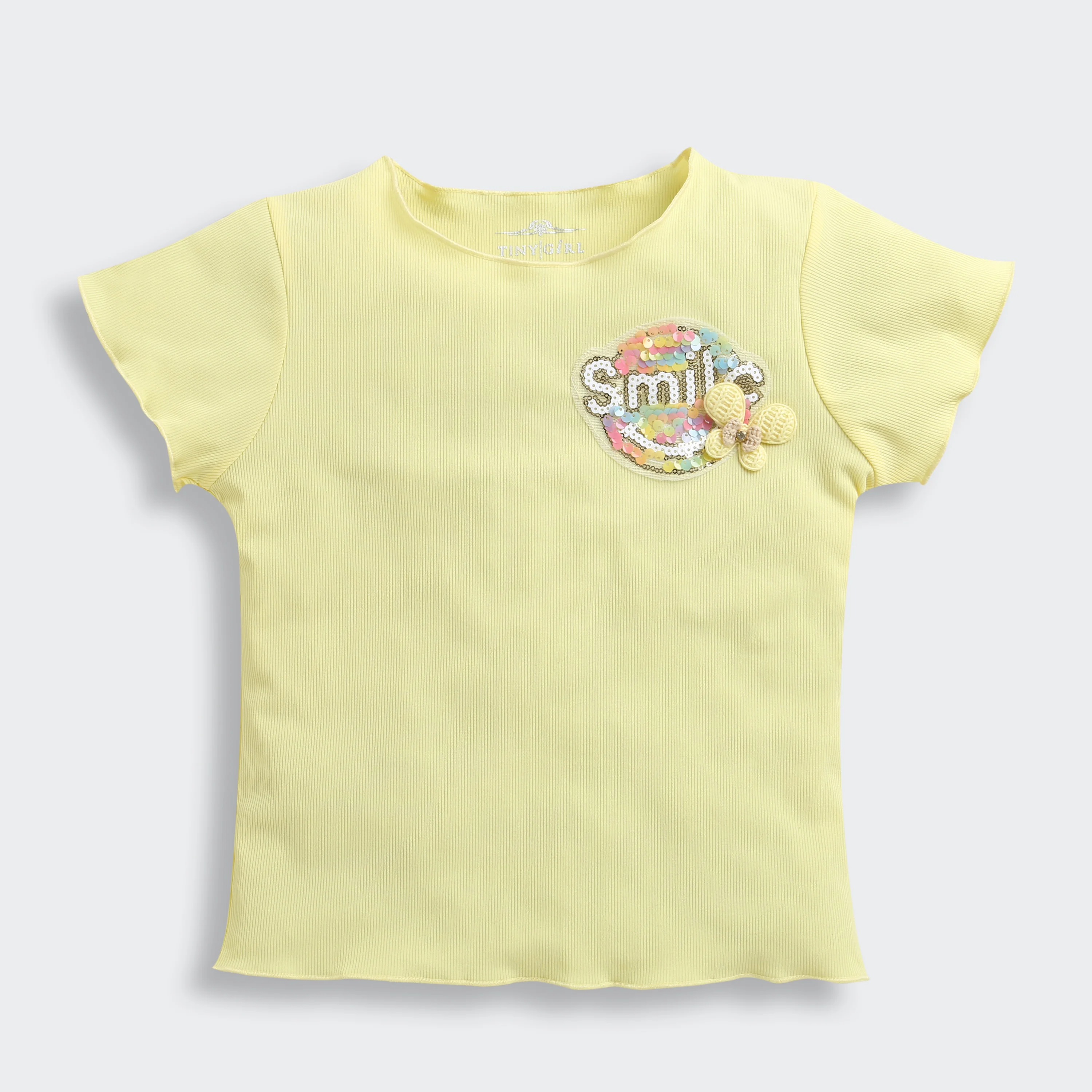 Yellow Ribbed Smile Patch Top TG6133 - Image 5