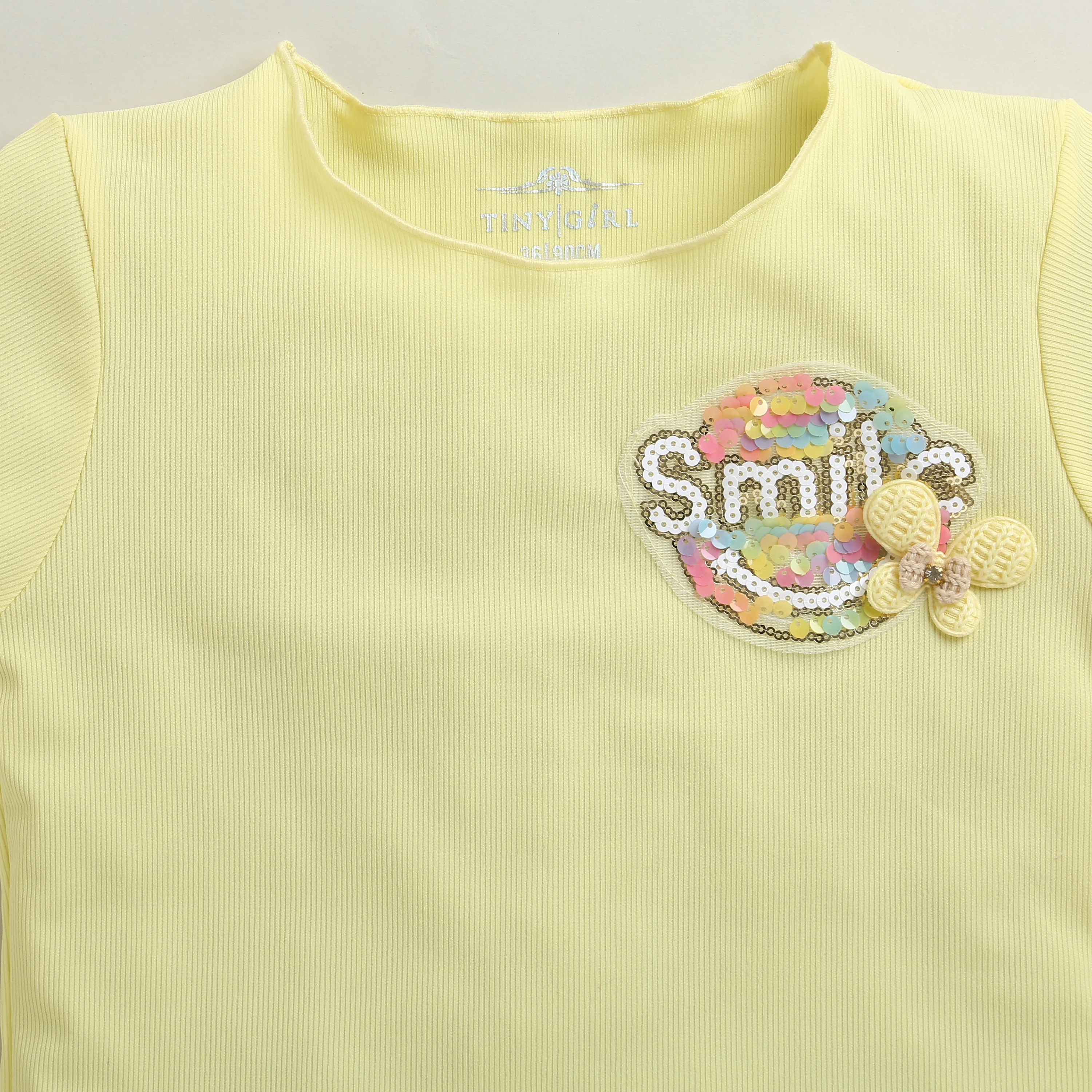 Yellow Ribbed Smile Patch Top TG6133 - Image 7
