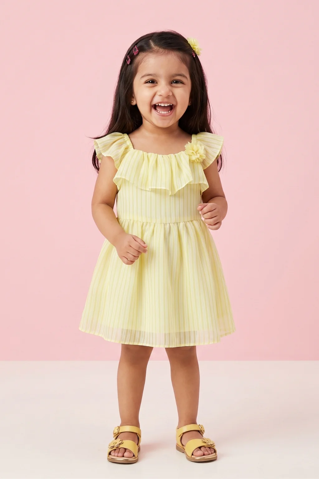 Yellow Ruffle Lightweight Summer Party Dress TSIM004