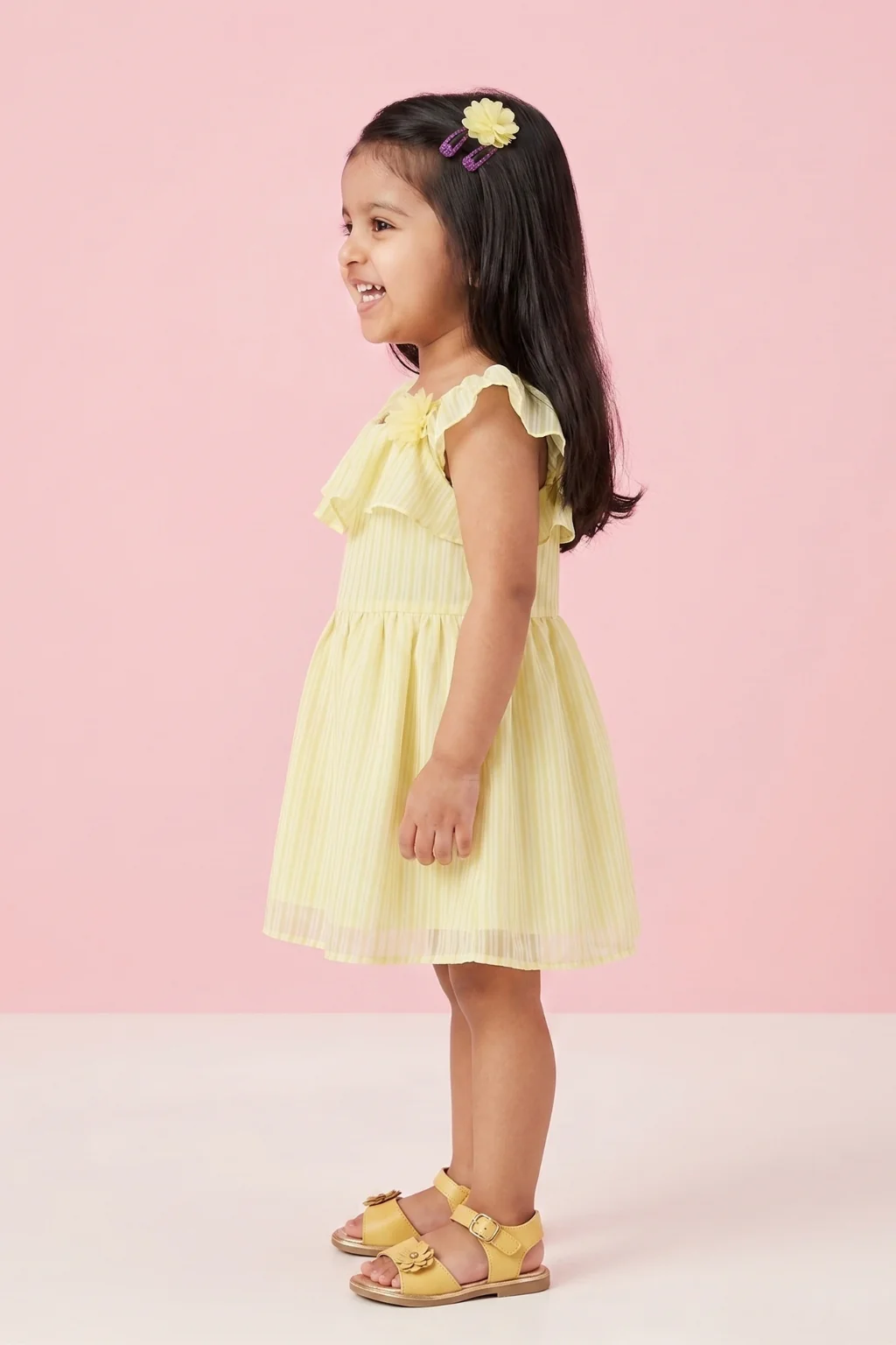Yellow Ruffle Lightweight Summer Party Dress TSIM004 - Image 3