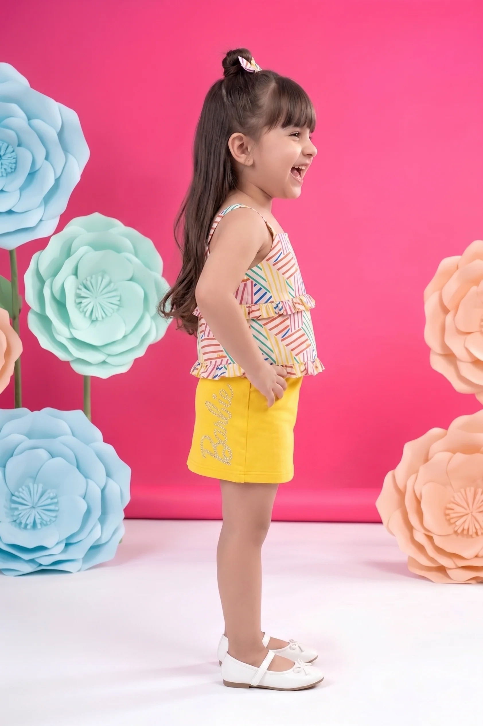 Yellow Skirt & Printed Ruffle Top Set BASET324 - Image 4